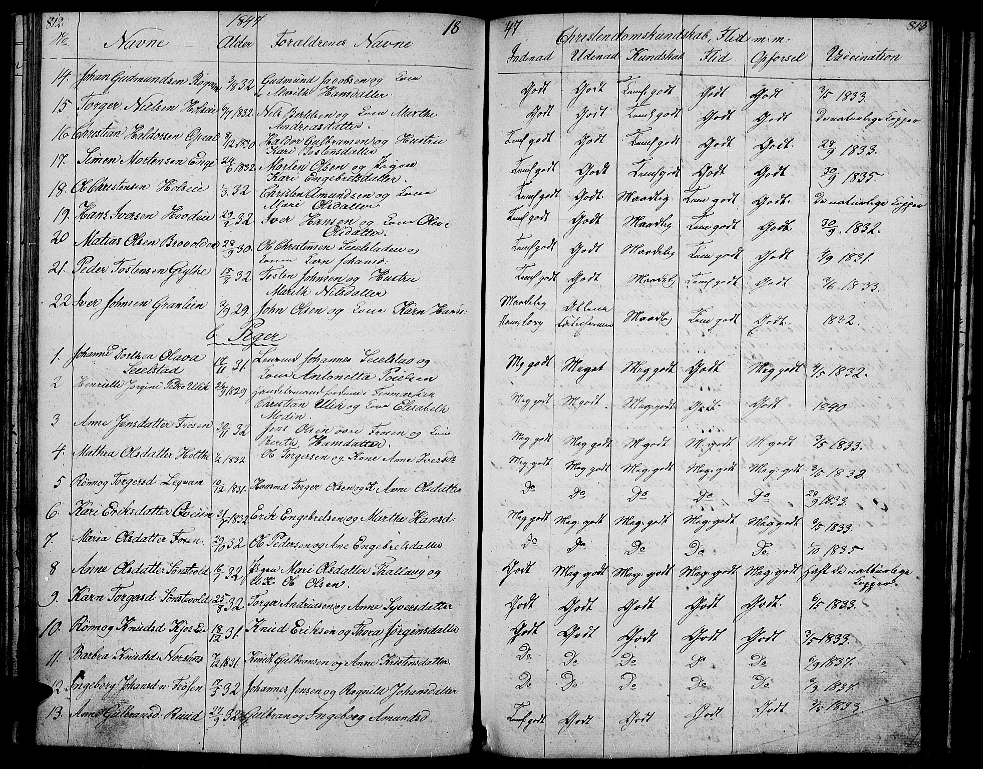 Gausdal prestekontor, SAH/PREST-090/H/Ha/Hab/L0004: Parish register (copy) no. 4, 1835-1870, p. 812-813