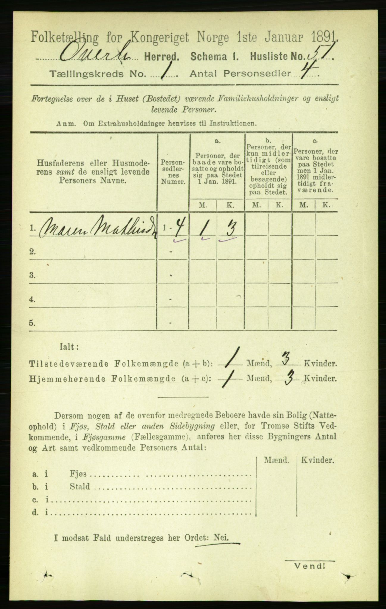 RA, 1891 census for 1744 Overhalla, 1891, p. 75