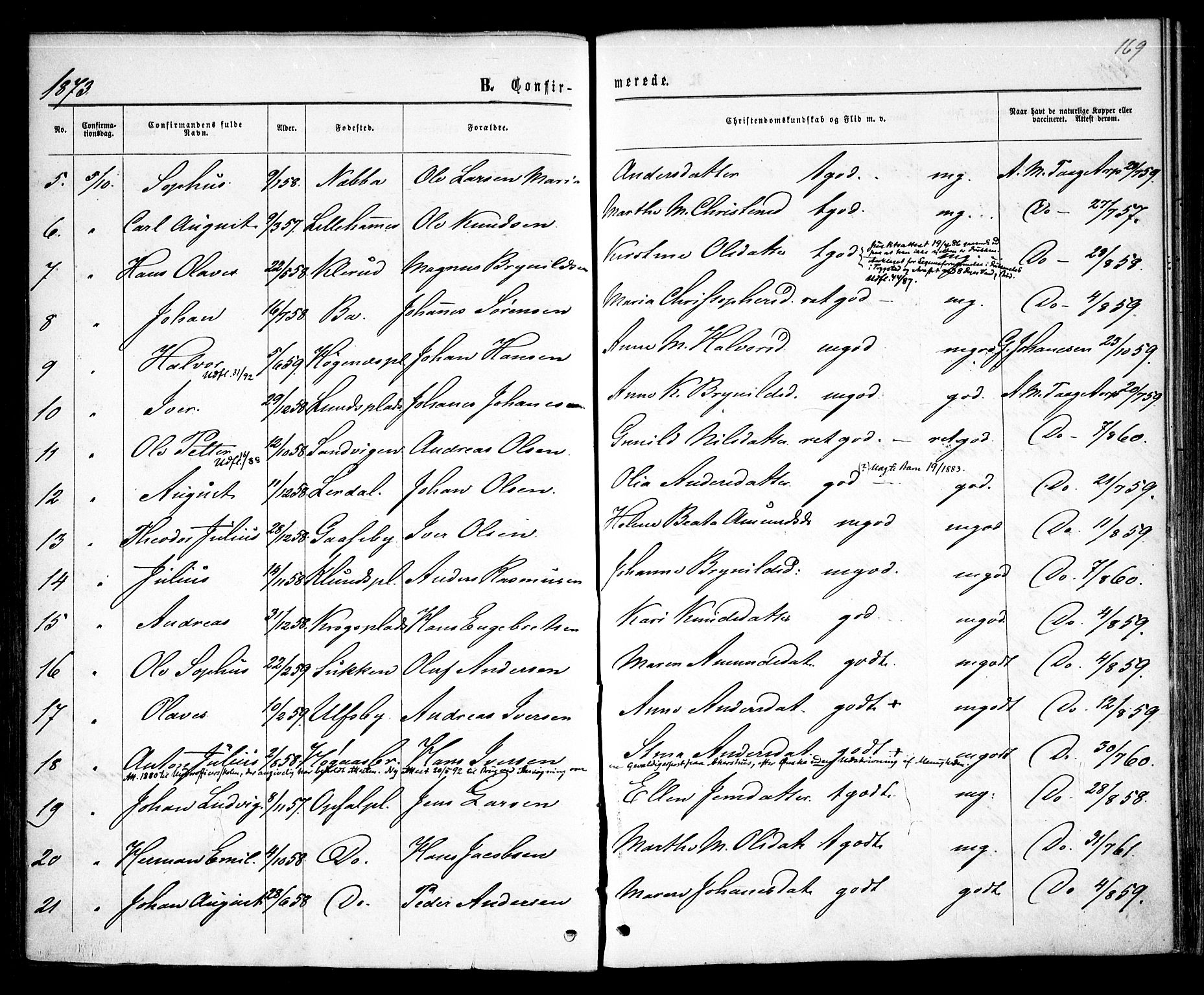 Rødenes prestekontor Kirkebøker, AV/SAO-A-2005/F/Fa/L0008: Parish register (official) no. I 8, 1869-1879, p. 169