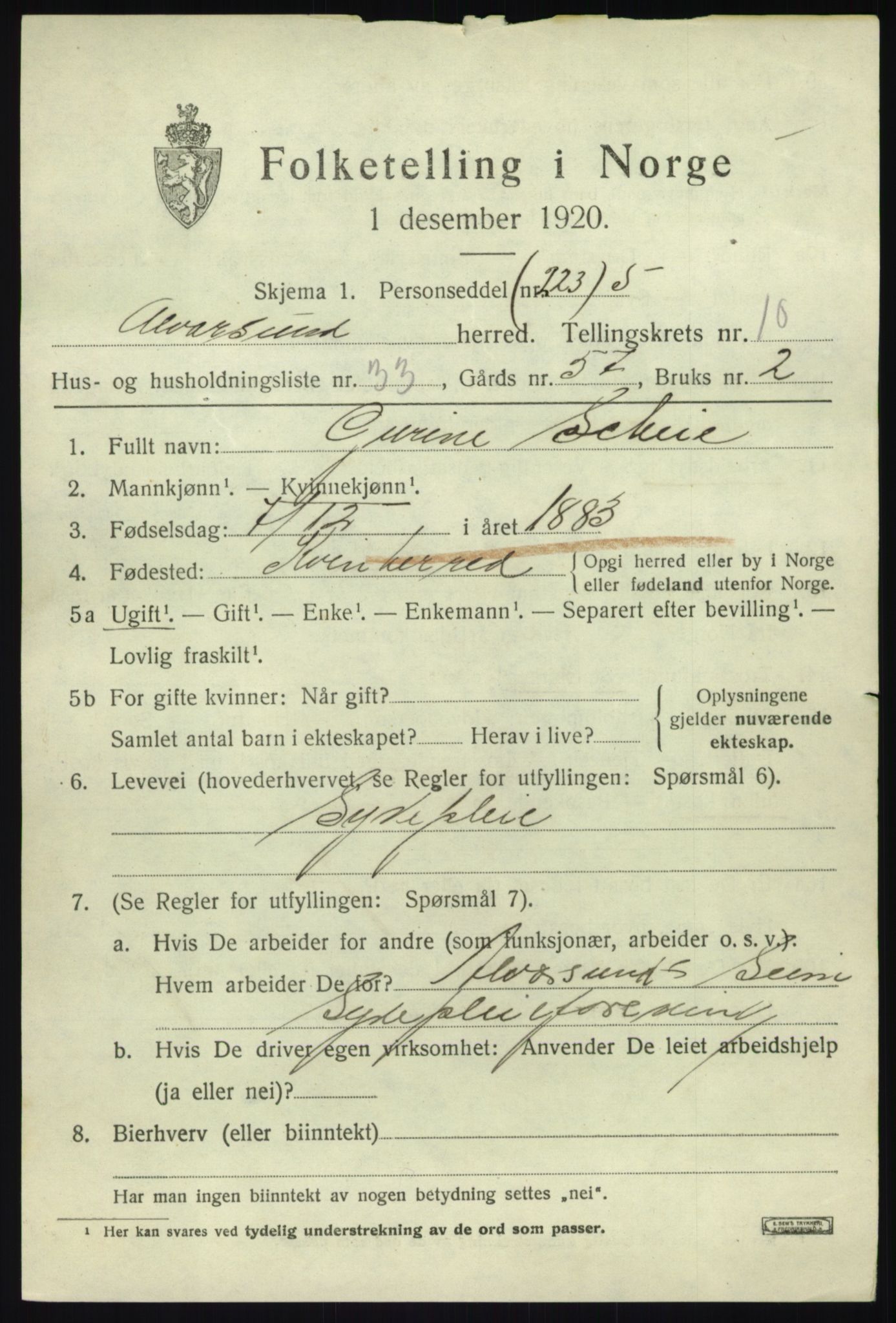 SAB, 1920 census for Alversund, 1920, p. 6678