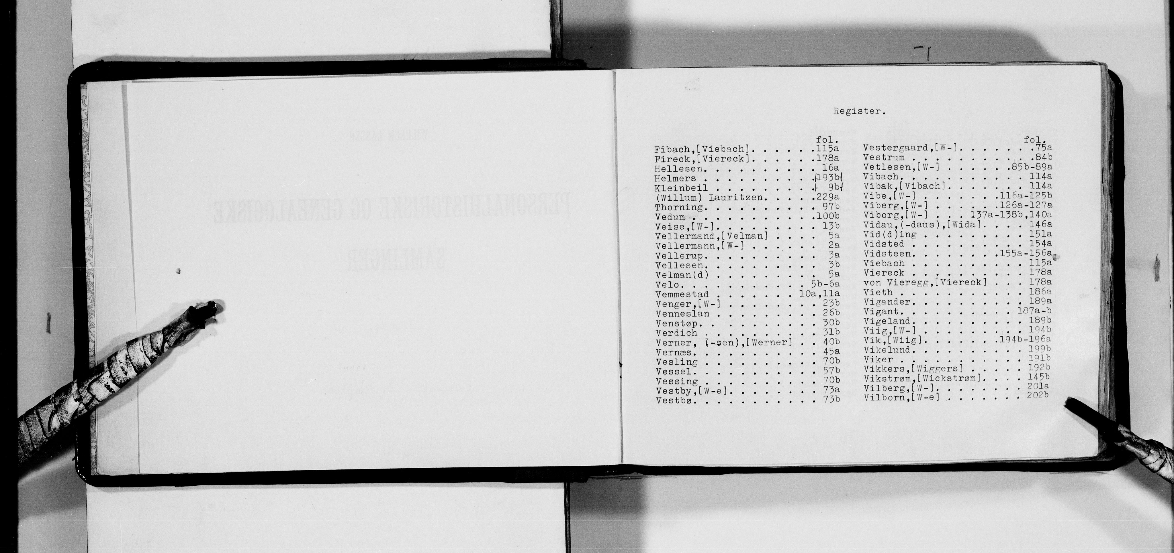 Lassens samlinger, AV/RA-PA-0051/F/Fa/L0046: Personalhistoriske og genealogiske opptegnelser: Welhaven - Windingstad, 1500-1907