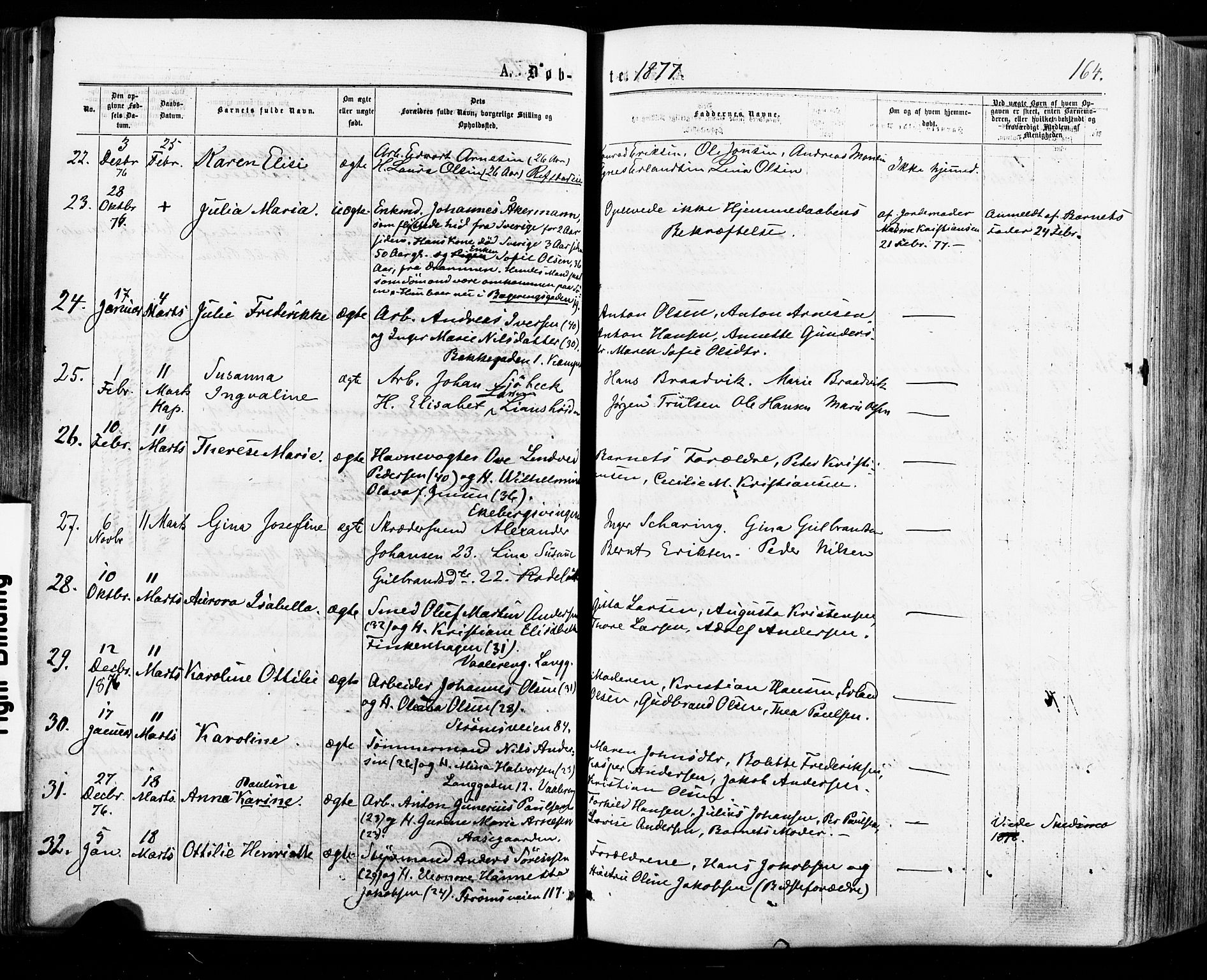 Østre Aker prestekontor Kirkebøker, AV/SAO-A-10840/F/Fa/L0004: Parish register (official) no. I 4, 1876-1889, p. 164