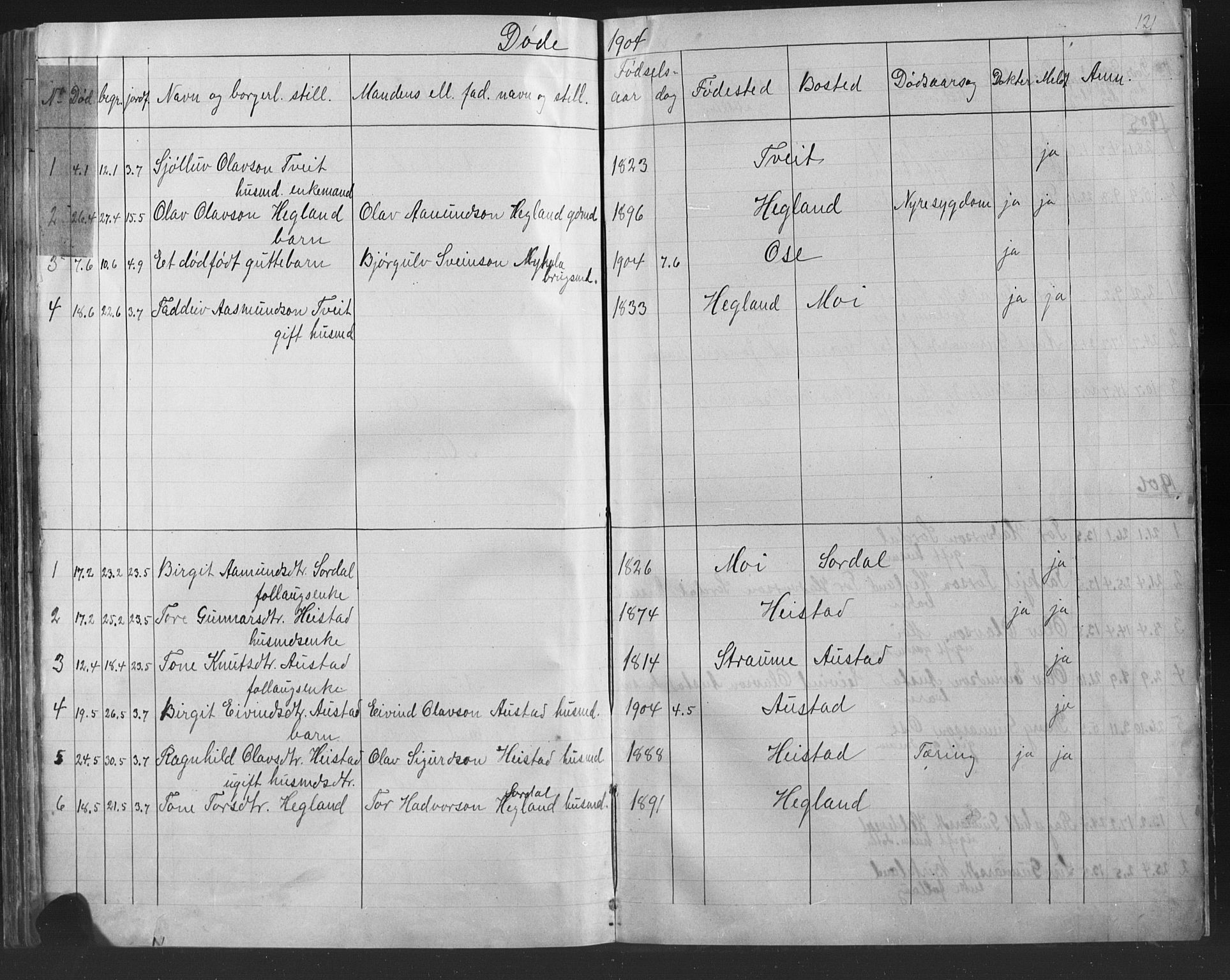 Bygland sokneprestkontor, AV/SAK-1111-0006/F/Fb/Fba/L0002: Parish register (copy) no. B 2, 1886-1919, p. 121