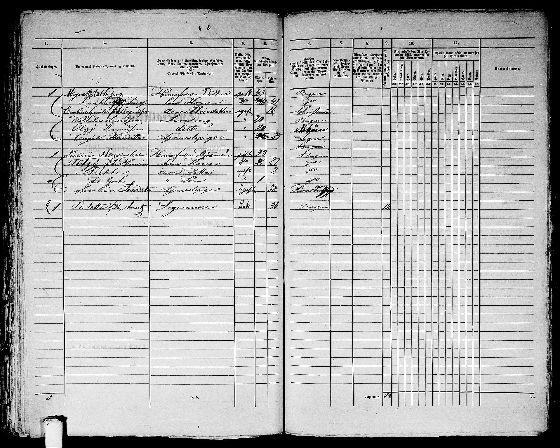 RA, 1865 census for Bergen, 1865, p. 4375