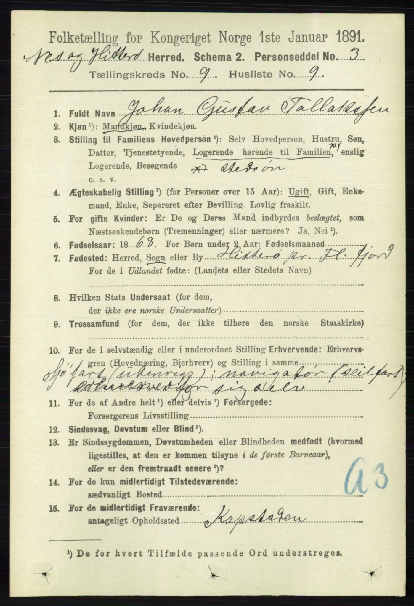 RA, 1891 census for 1043 Hidra og Nes, 1891, p. 3806