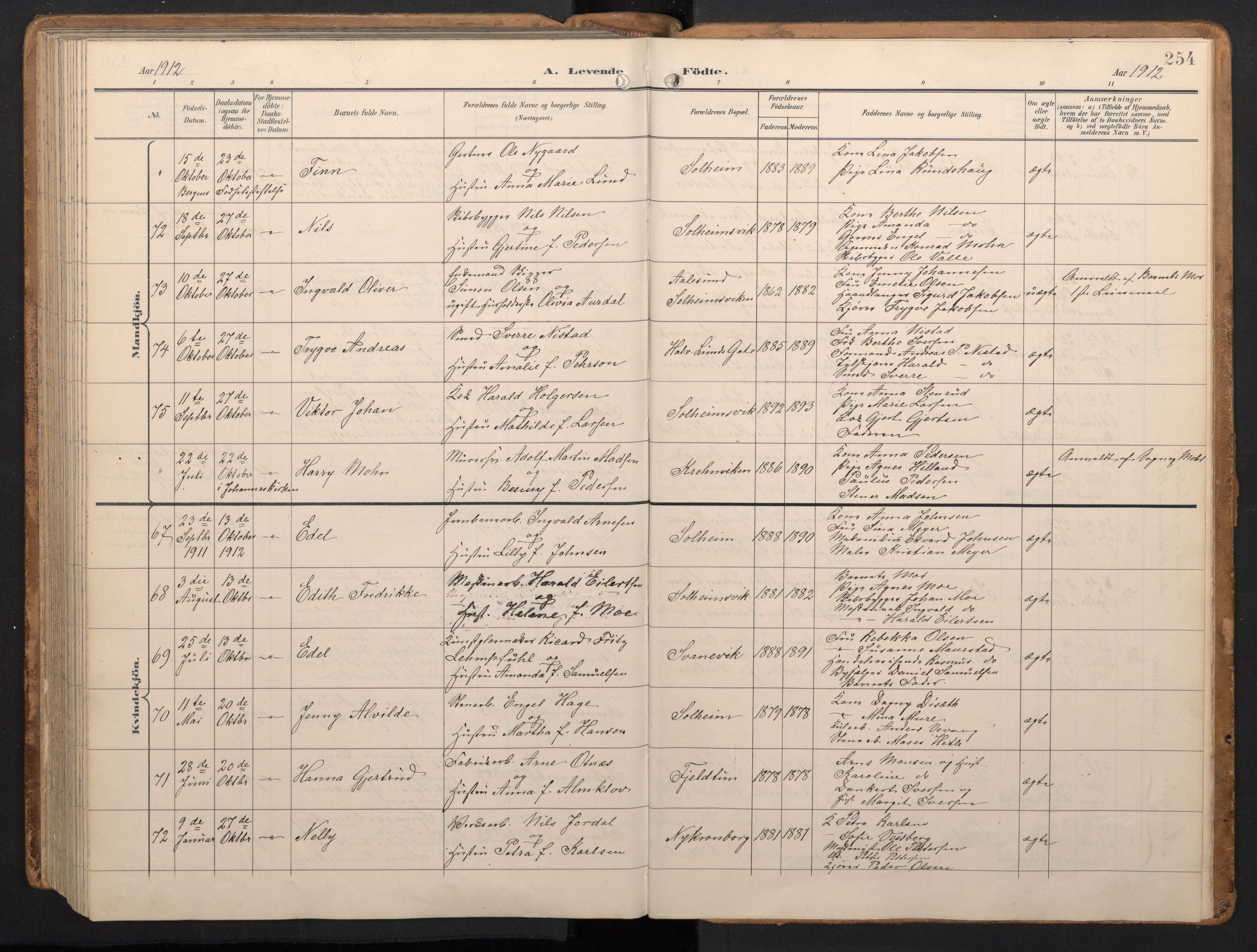 Årstad Sokneprestembete, AV/SAB-A-79301/H/Hab/L0002: Parish register (copy) no. A 2, 1896-1912, p. 253b-254a