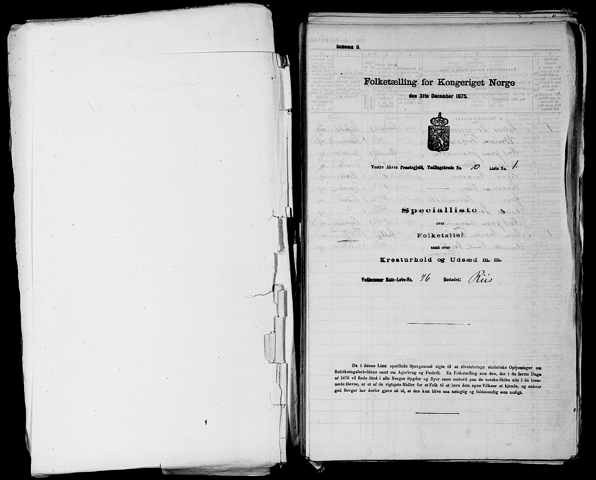 RA, 1875 census for 0218aP Vestre Aker, 1875, p. 1722