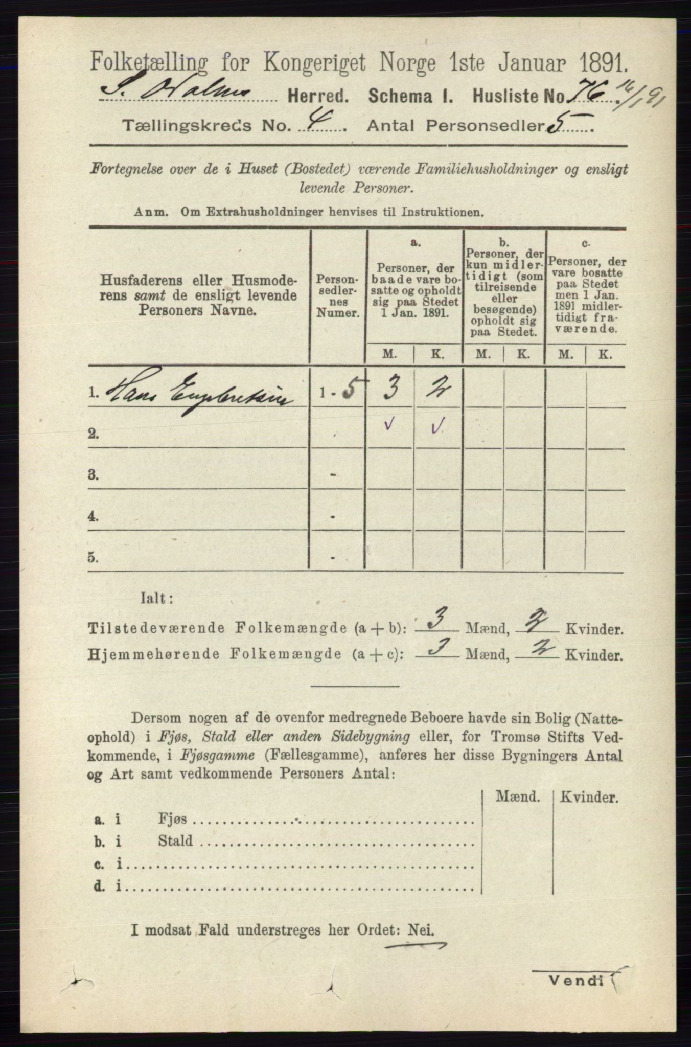 RA, 1891 census for 0419 Sør-Odal, 1891, p. 1729