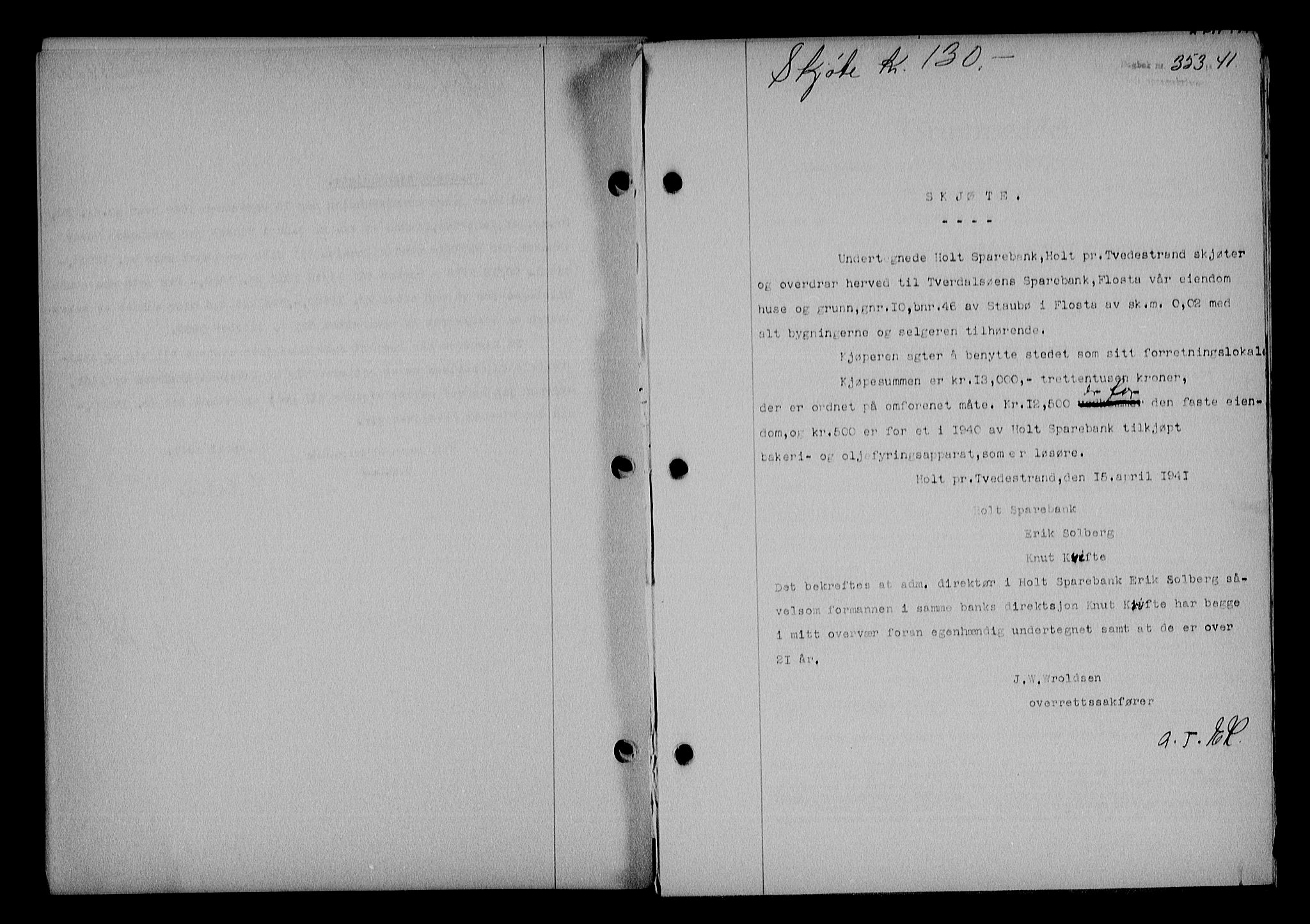 Holt sorenskriveri, AV/SAK-1221-0002/G/Gba/L0050: Mortgage book no. A-V, 1940-1942, Diary no: : 353/1941