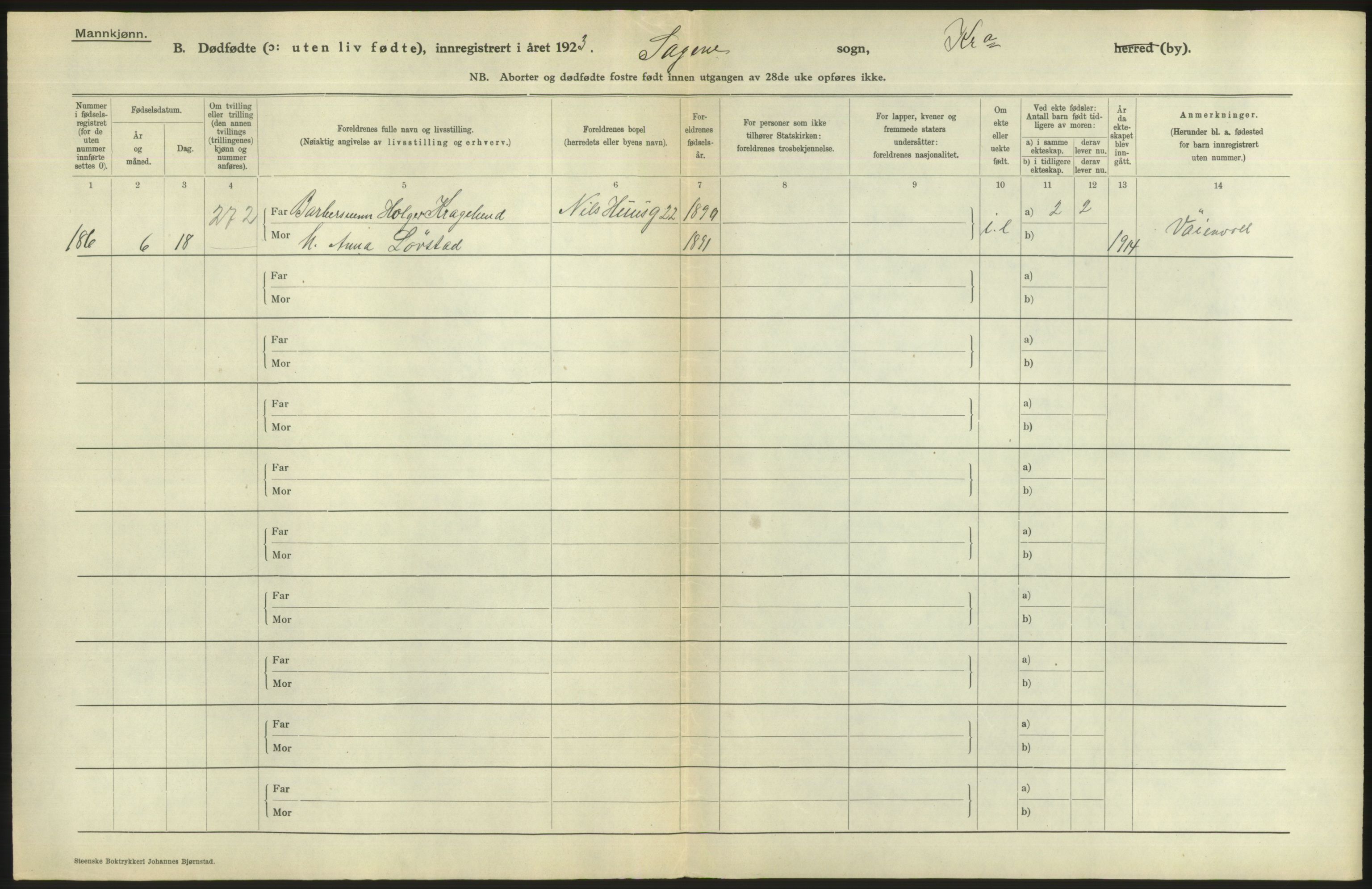 Statistisk sentralbyrå, Sosiodemografiske emner, Befolkning, RA/S-2228/D/Df/Dfc/Dfcc/L0010: Kristiania: Døde, dødfødte, 1923, p. 18