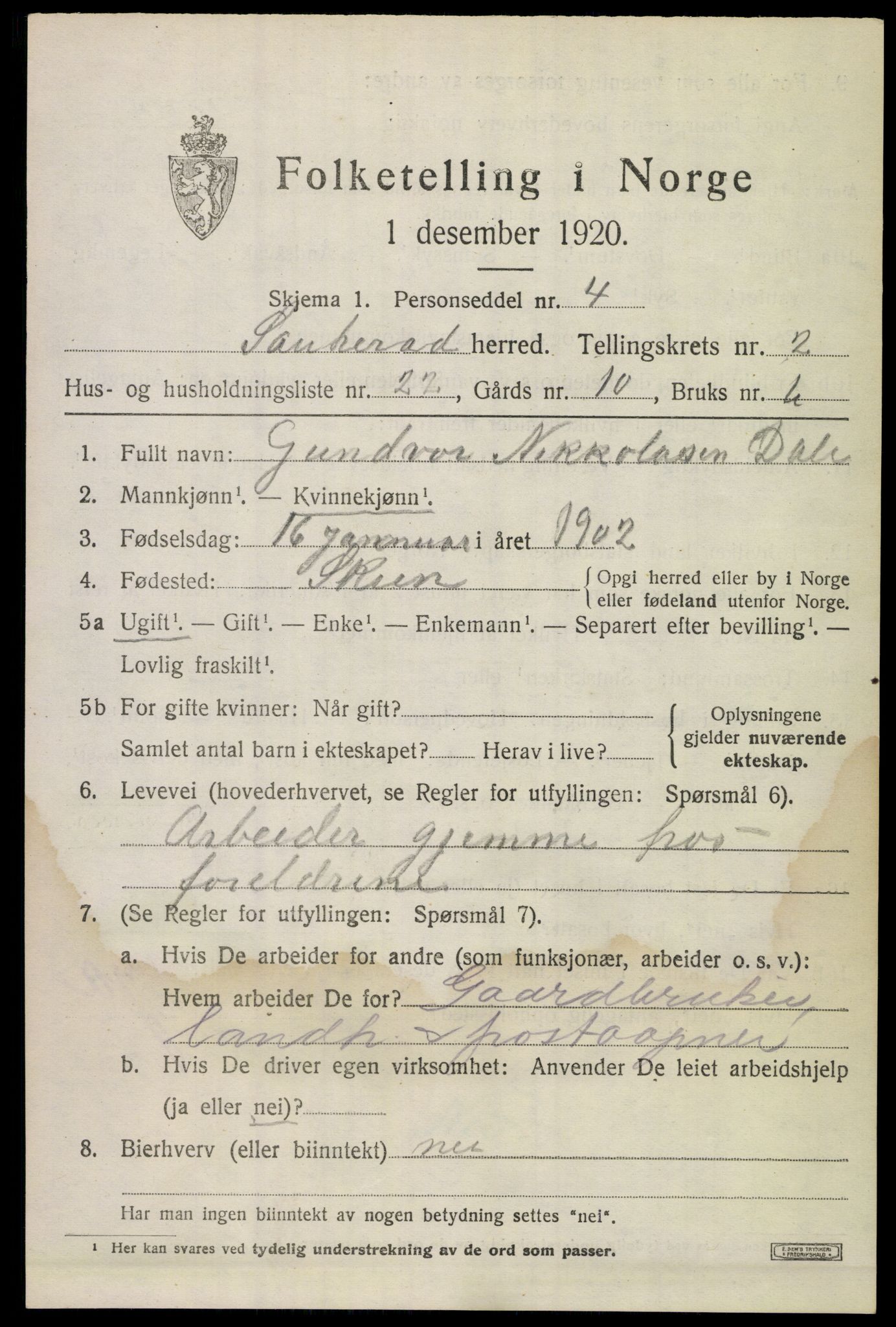 SAKO, 1920 census for Sauherad, 1920, p. 2511