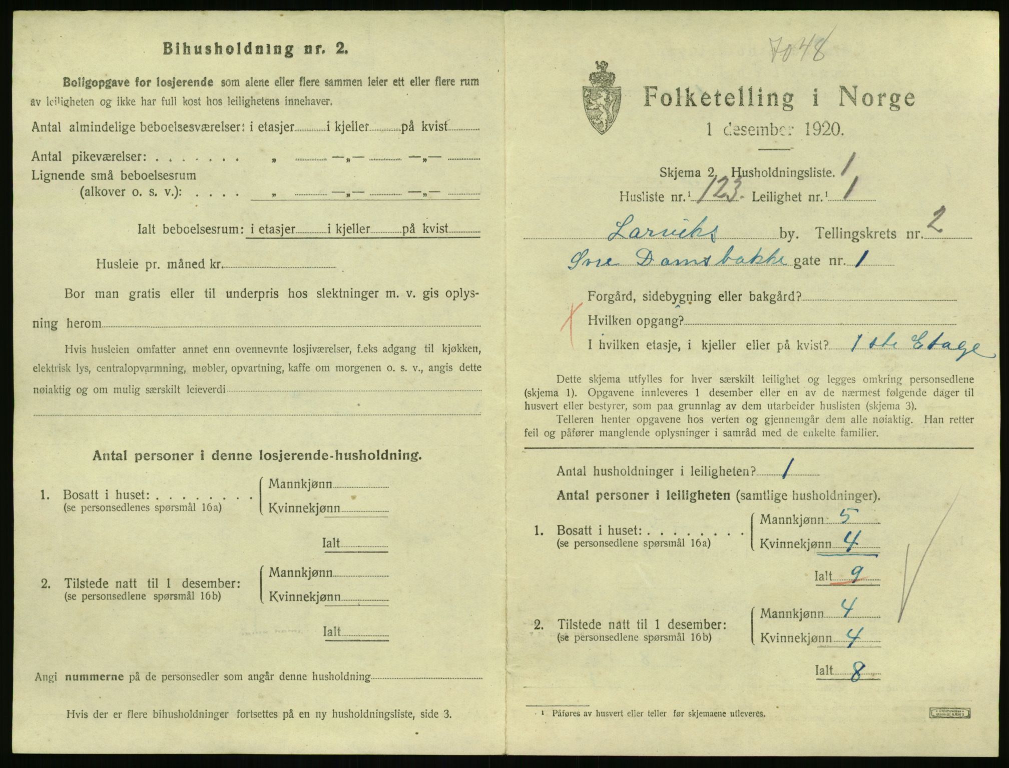 SAKO, 1920 census for Larvik, 1920, p. 3840