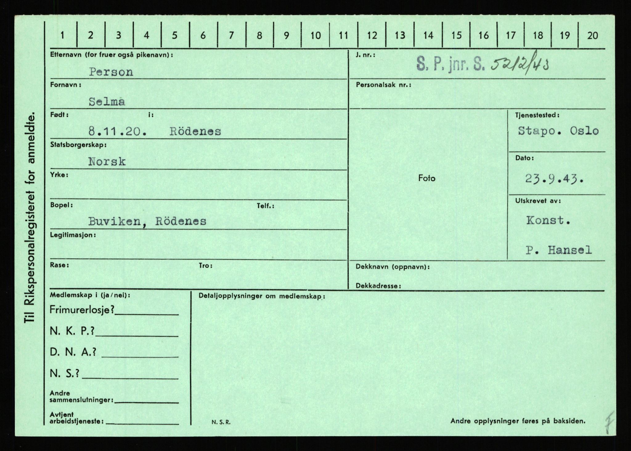 Statspolitiet - Hovedkontoret / Osloavdelingen, AV/RA-S-1329/C/Ca/L0012: Oanæs - Quistgaard	, 1943-1945, p. 3909