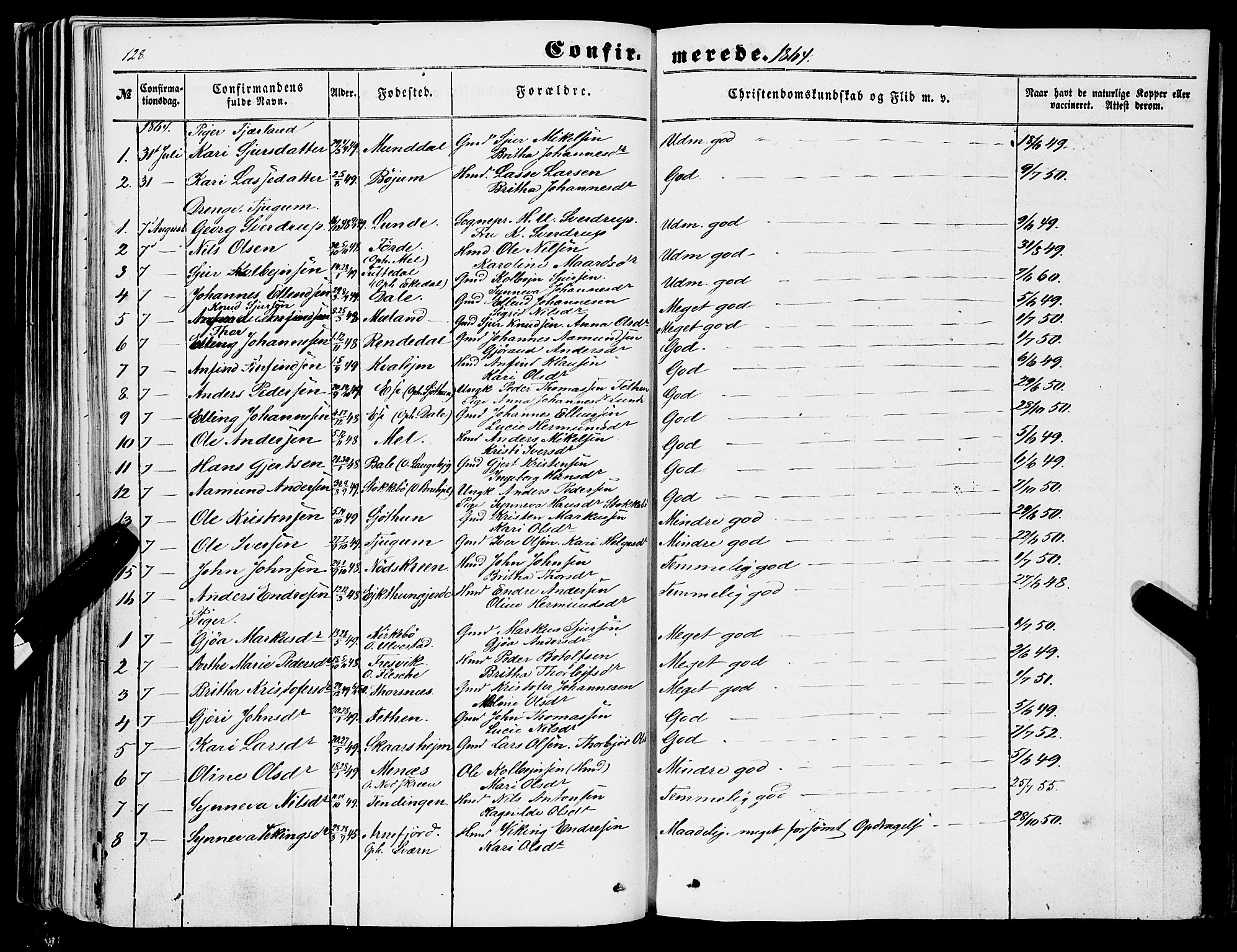 Balestrand sokneprestembete, SAB/A-79601/H/Haa/Haaa/L0002: Parish register (official) no. A 2, 1847-1866, p. 128