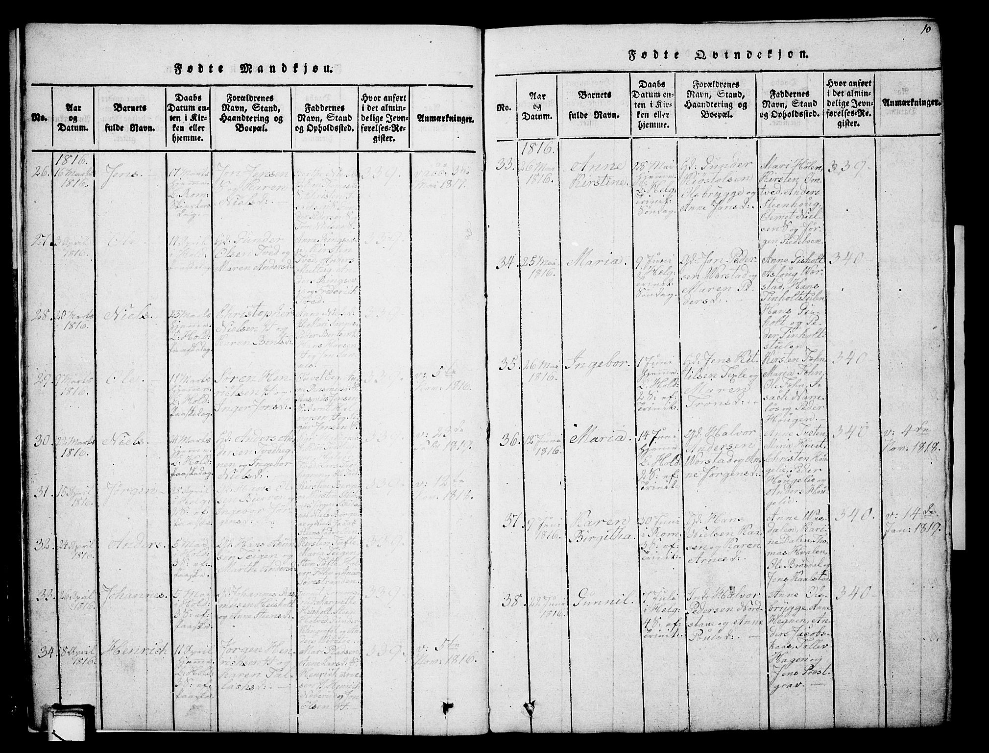 Holla kirkebøker, AV/SAKO-A-272/G/Ga/L0001: Parish register (copy) no. I 1, 1814-1830, p. 10