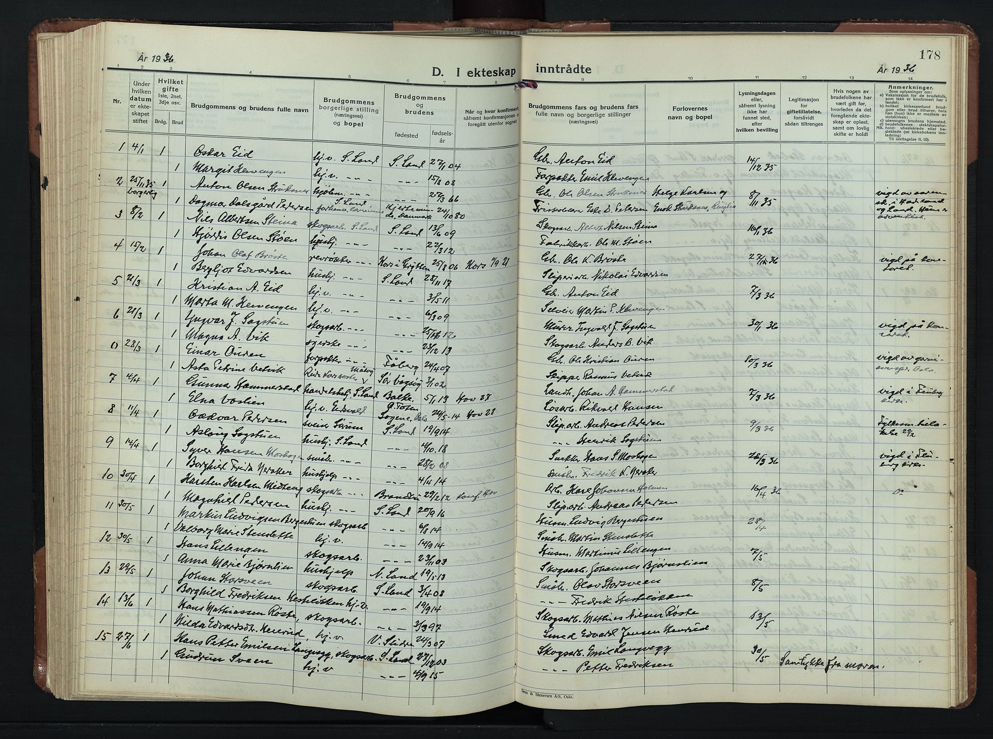 Søndre Land prestekontor, AV/SAH-PREST-122/L/L0009: Parish register (copy) no. 9, 1933-1954, p. 178