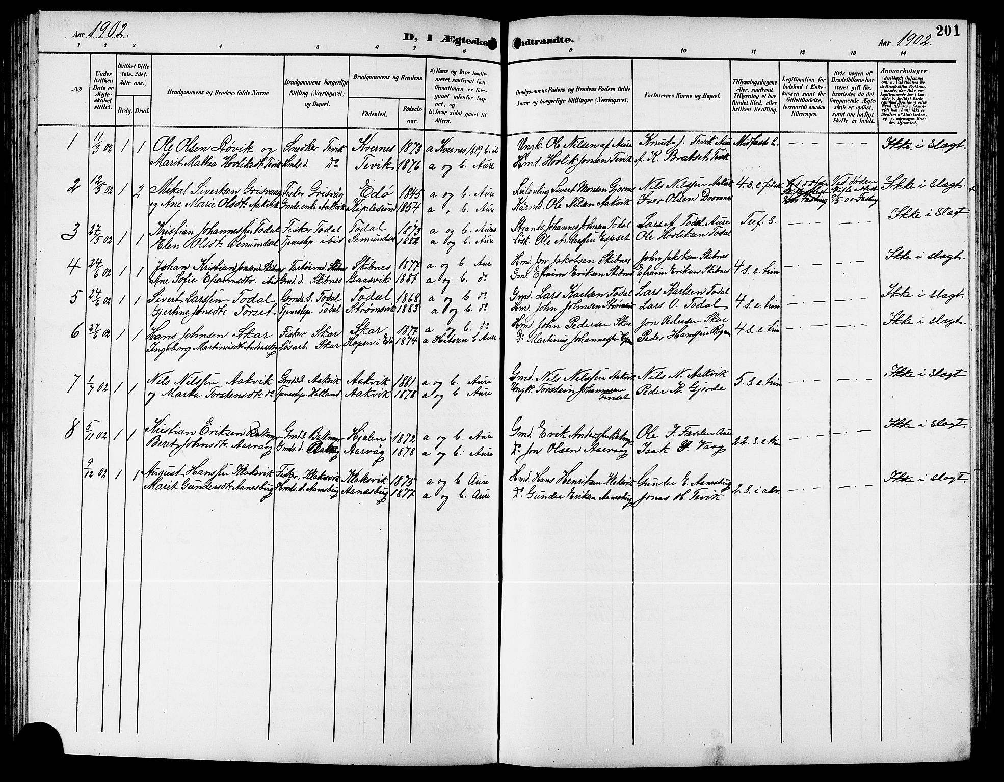 Ministerialprotokoller, klokkerbøker og fødselsregistre - Møre og Romsdal, SAT/A-1454/578/L0910: Parish register (copy) no. 578C03, 1900-1921, p. 201