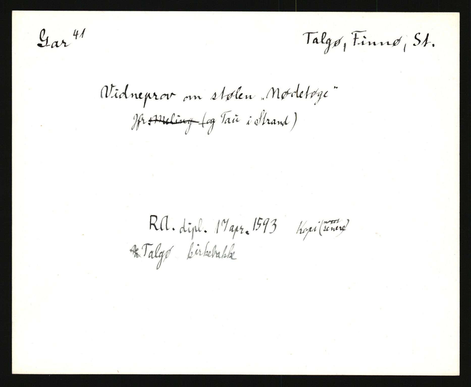 Riksarkivets diplomsamling, AV/RA-EA-5965/F35/F35e/L0027: Registreringssedler Rogaland, 1400-1700, p. 277