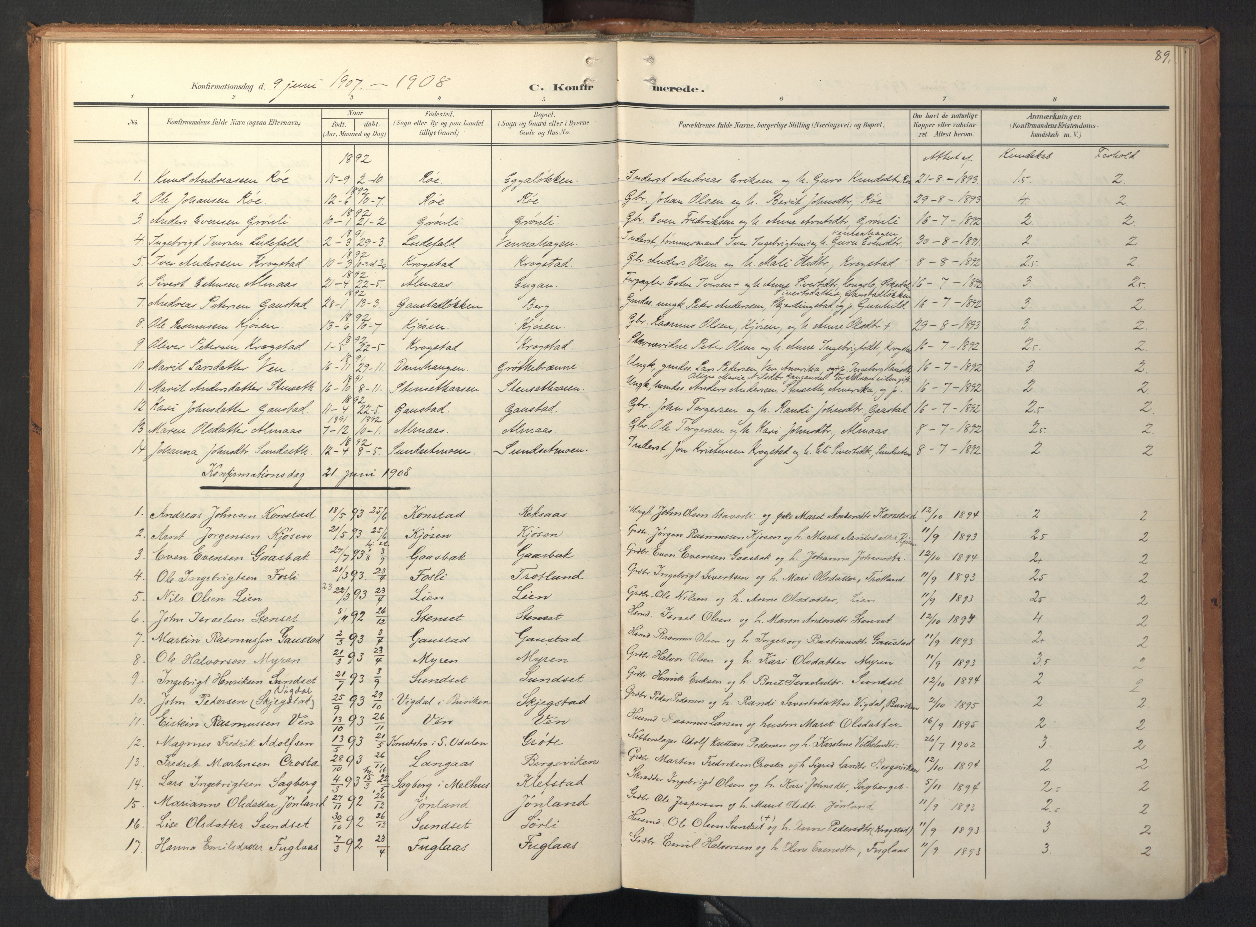 Ministerialprotokoller, klokkerbøker og fødselsregistre - Sør-Trøndelag, SAT/A-1456/694/L1128: Parish register (official) no. 694A02, 1906-1931, p. 89