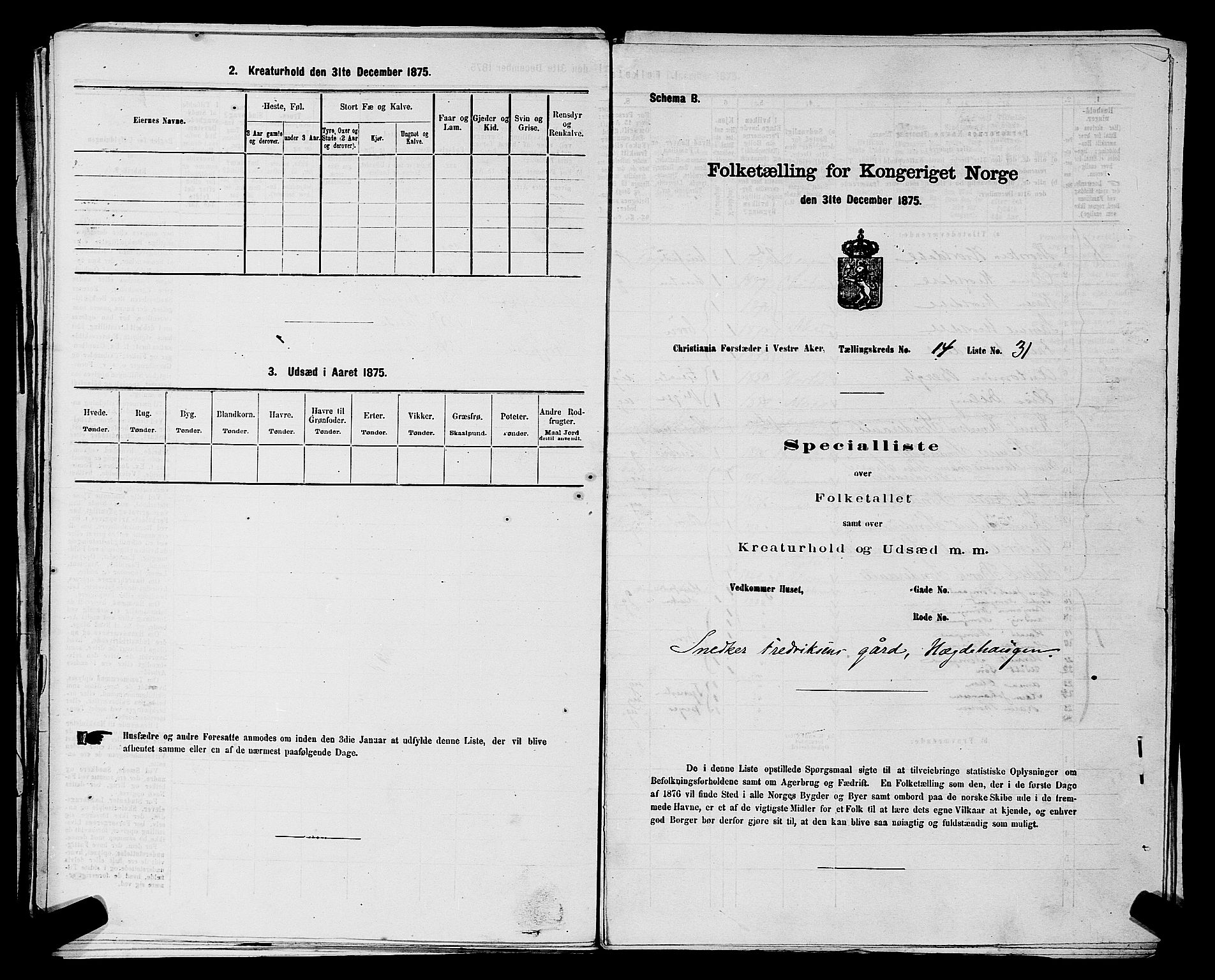 RA, 1875 census for 0218aP Vestre Aker, 1875, p. 2303