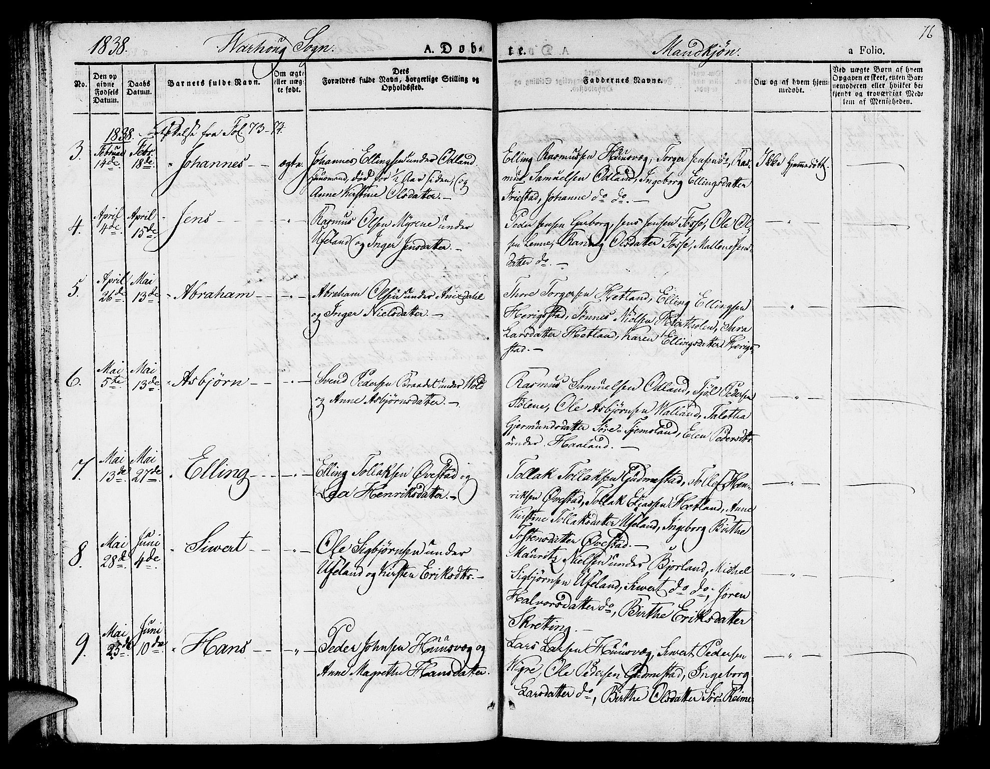 Hå sokneprestkontor, AV/SAST-A-101801/001/30BA/L0004: Parish register (official) no. A 4.1 /2, 1826-1841, p. 76