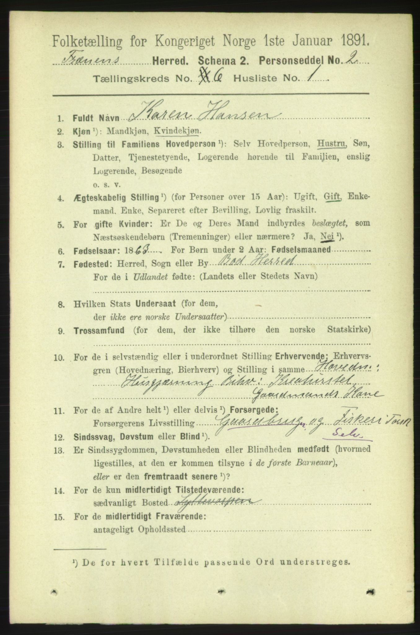 RA, 1891 census for 1548 Fræna, 1891, p. 1861