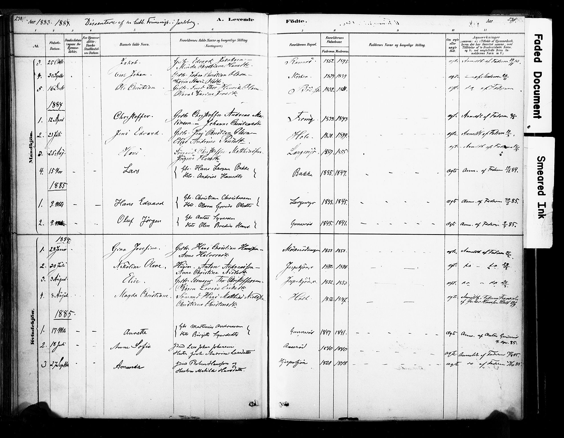 Ramnes kirkebøker, SAKO/A-314/F/Fa/L0007: Parish register (official) no. I 7, 1878-1895, p. 238-239