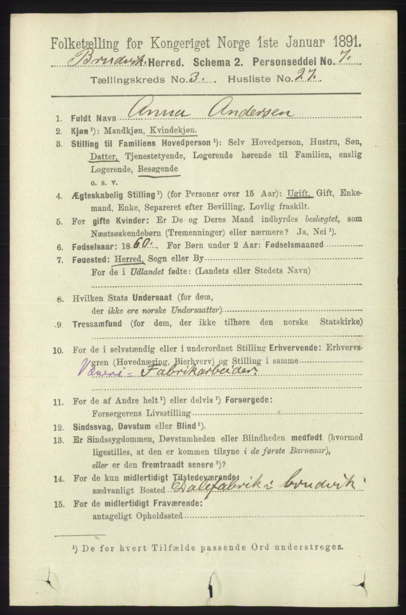 RA, 1891 census for 1251 Bruvik, 1891, p. 974