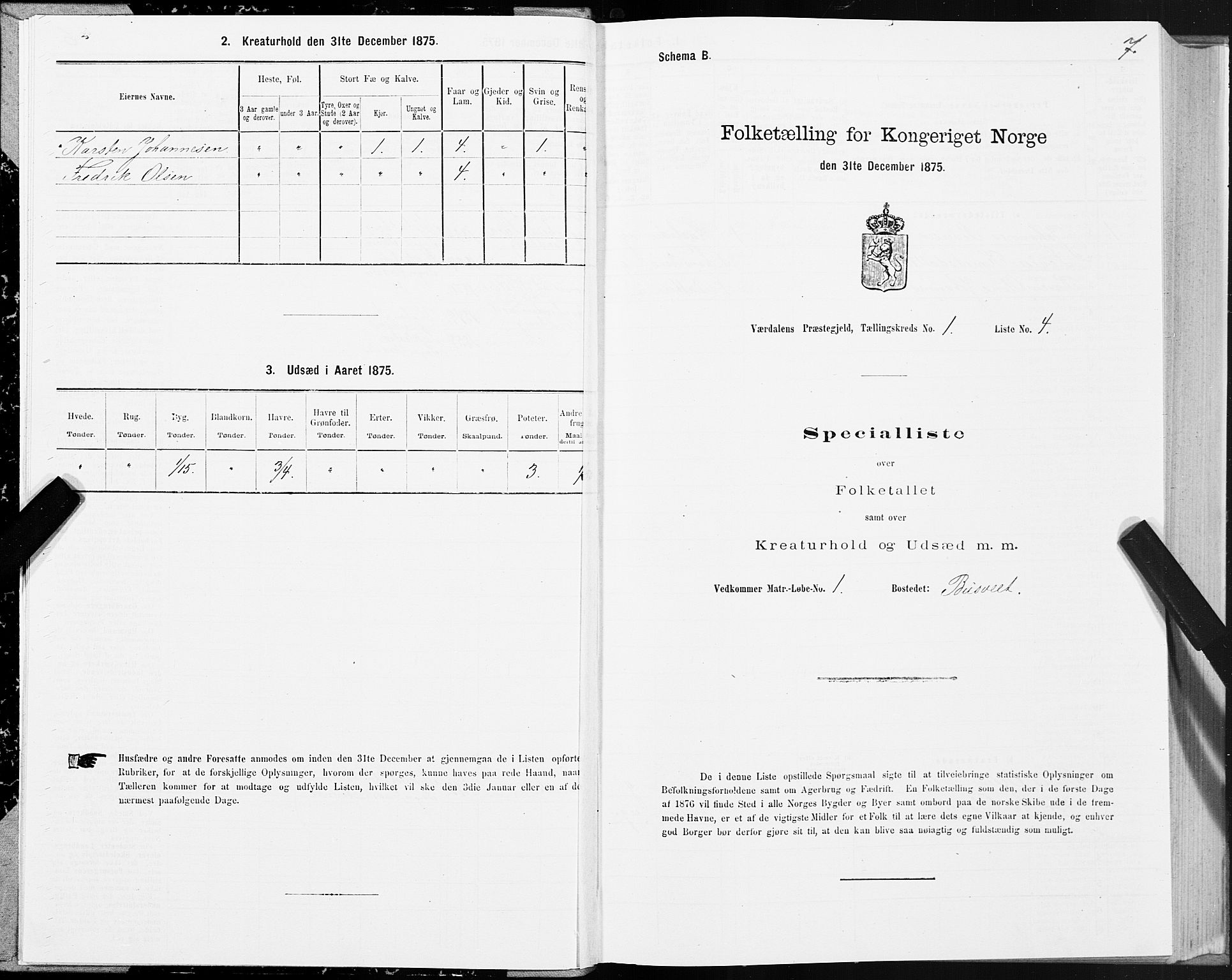 SAT, 1875 census for 1721P Verdal, 1875, p. 1007