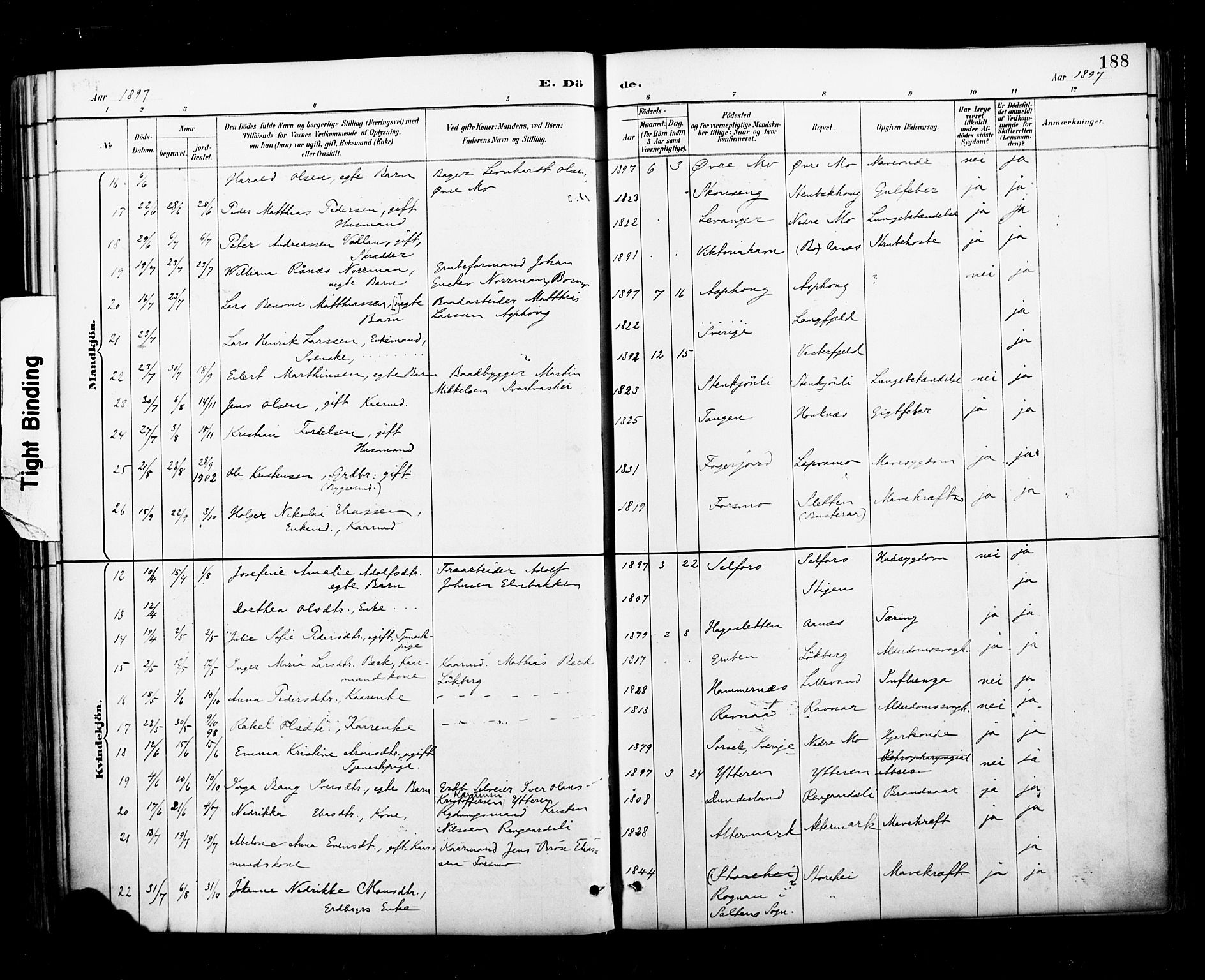 Ministerialprotokoller, klokkerbøker og fødselsregistre - Nordland, AV/SAT-A-1459/827/L0401: Parish register (official) no. 827A13, 1887-1905, p. 188