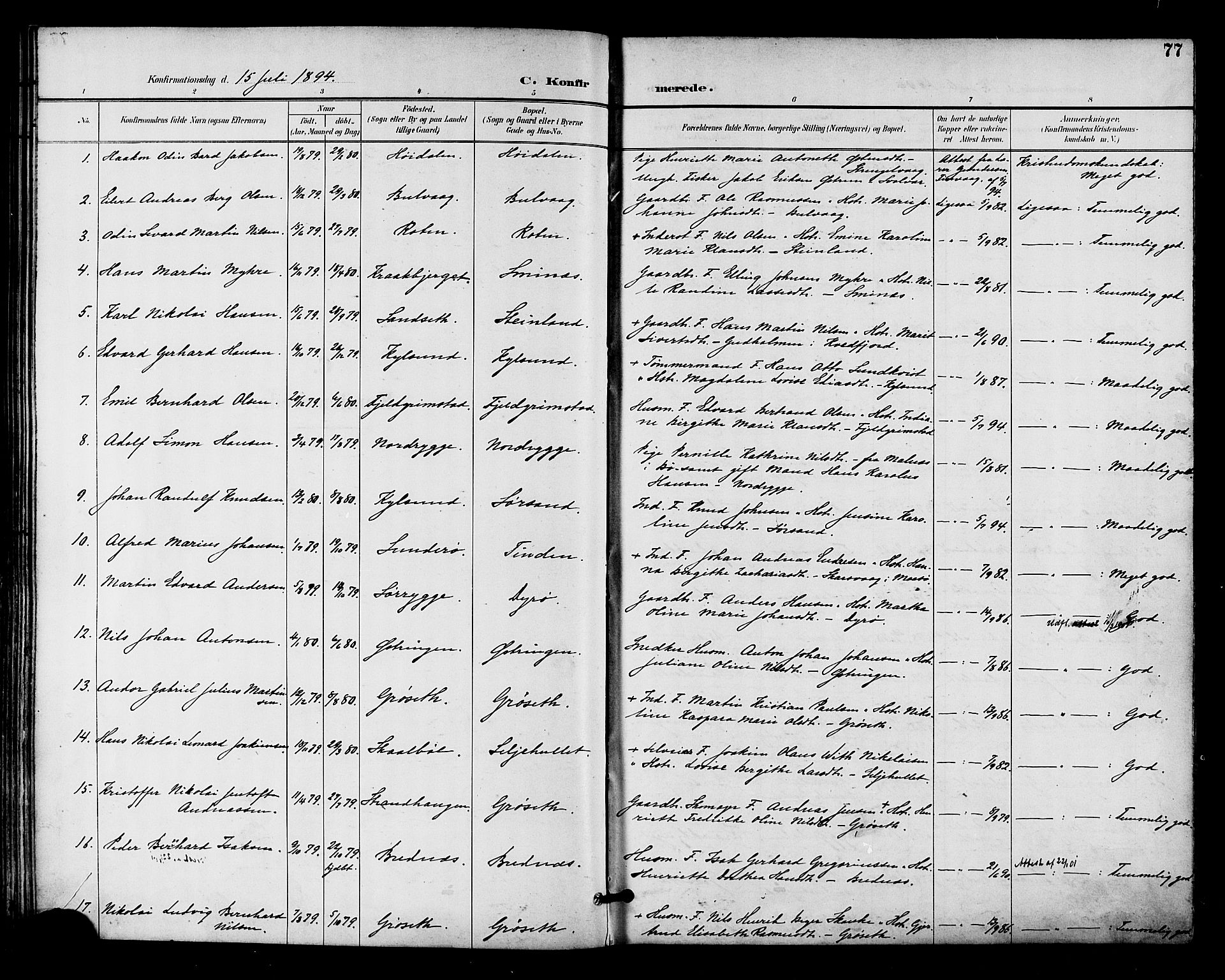 Ministerialprotokoller, klokkerbøker og fødselsregistre - Nordland, AV/SAT-A-1459/893/L1338: Parish register (official) no. 893A10, 1894-1903, p. 77