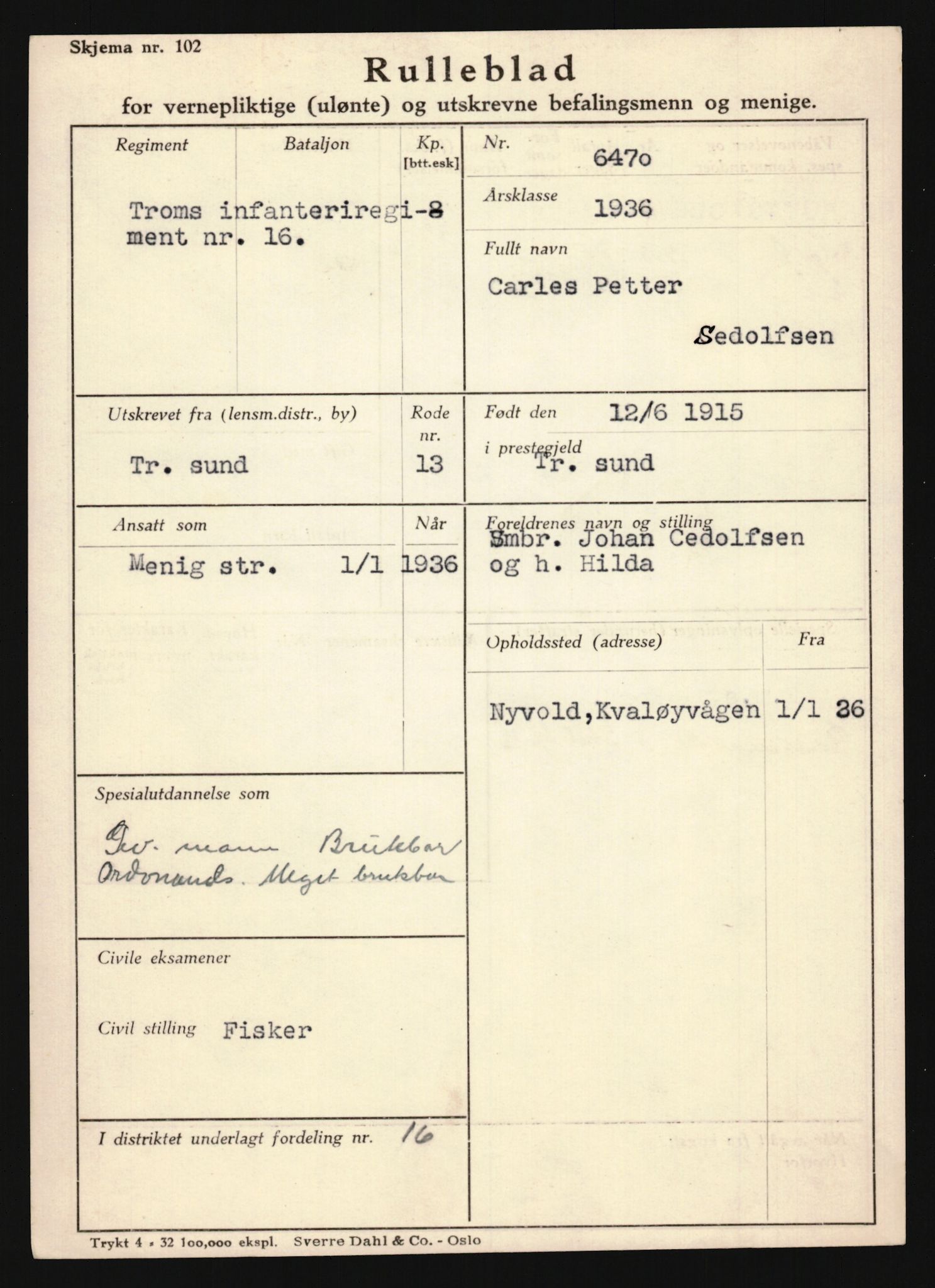 Forsvaret, Troms infanteriregiment nr. 16, AV/RA-RAFA-3146/P/Pa/L0020: Rulleblad for regimentets menige mannskaper, årsklasse 1936, 1936, p. 1179