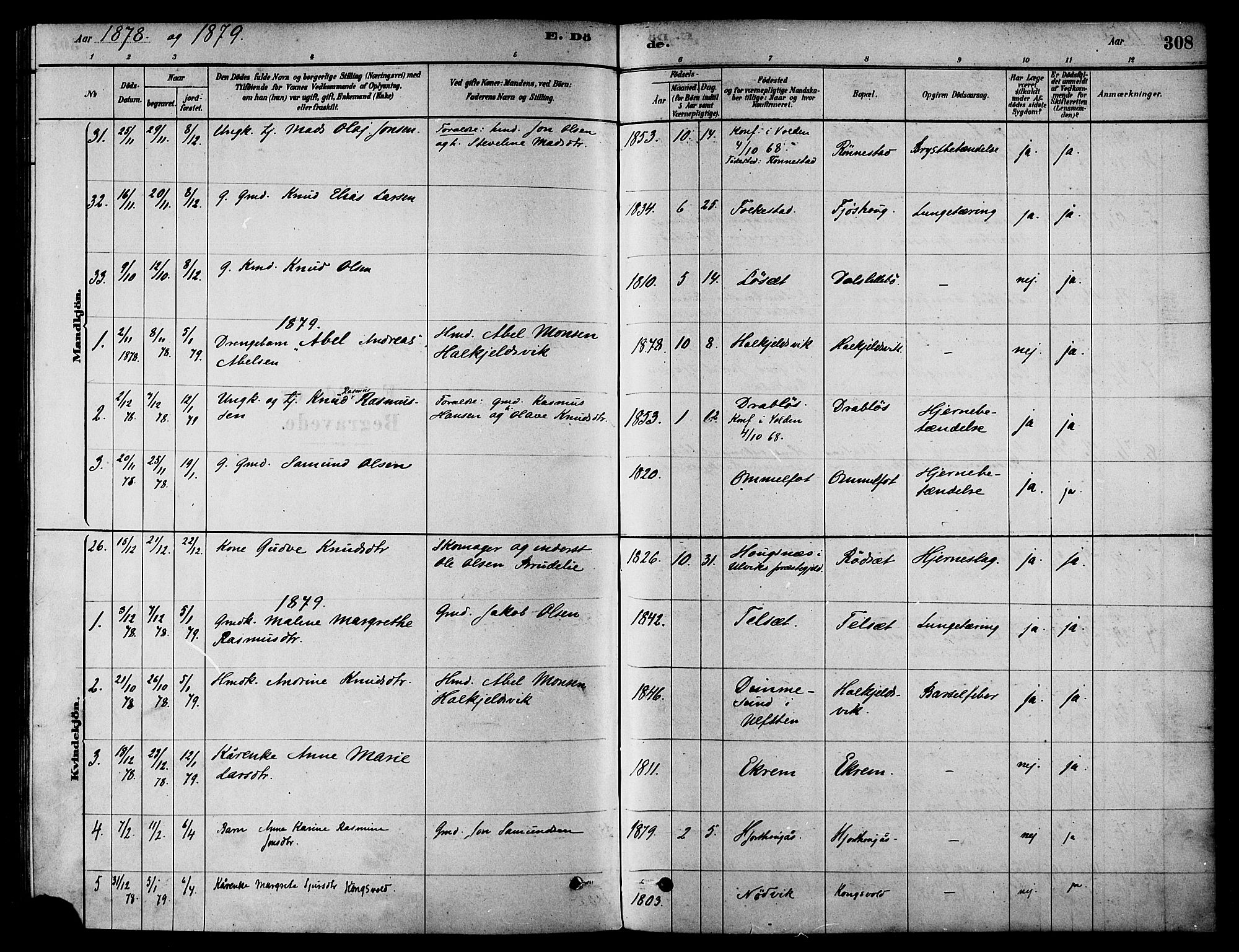 Ministerialprotokoller, klokkerbøker og fødselsregistre - Møre og Romsdal, AV/SAT-A-1454/511/L0141: Parish register (official) no. 511A08, 1878-1890, p. 308