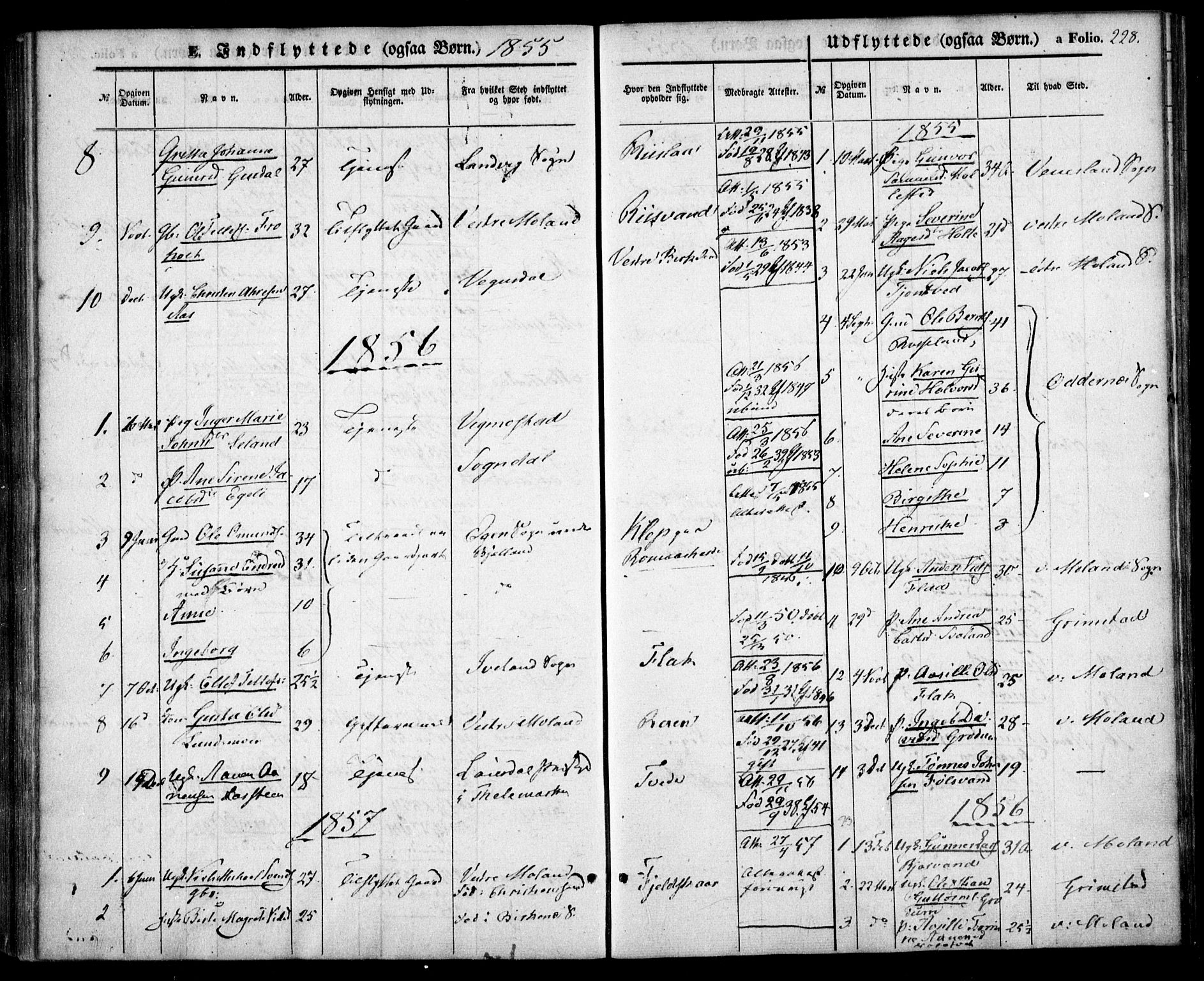 Birkenes sokneprestkontor, AV/SAK-1111-0004/F/Fa/L0003: Parish register (official) no. A 3, 1850-1866, p. 228