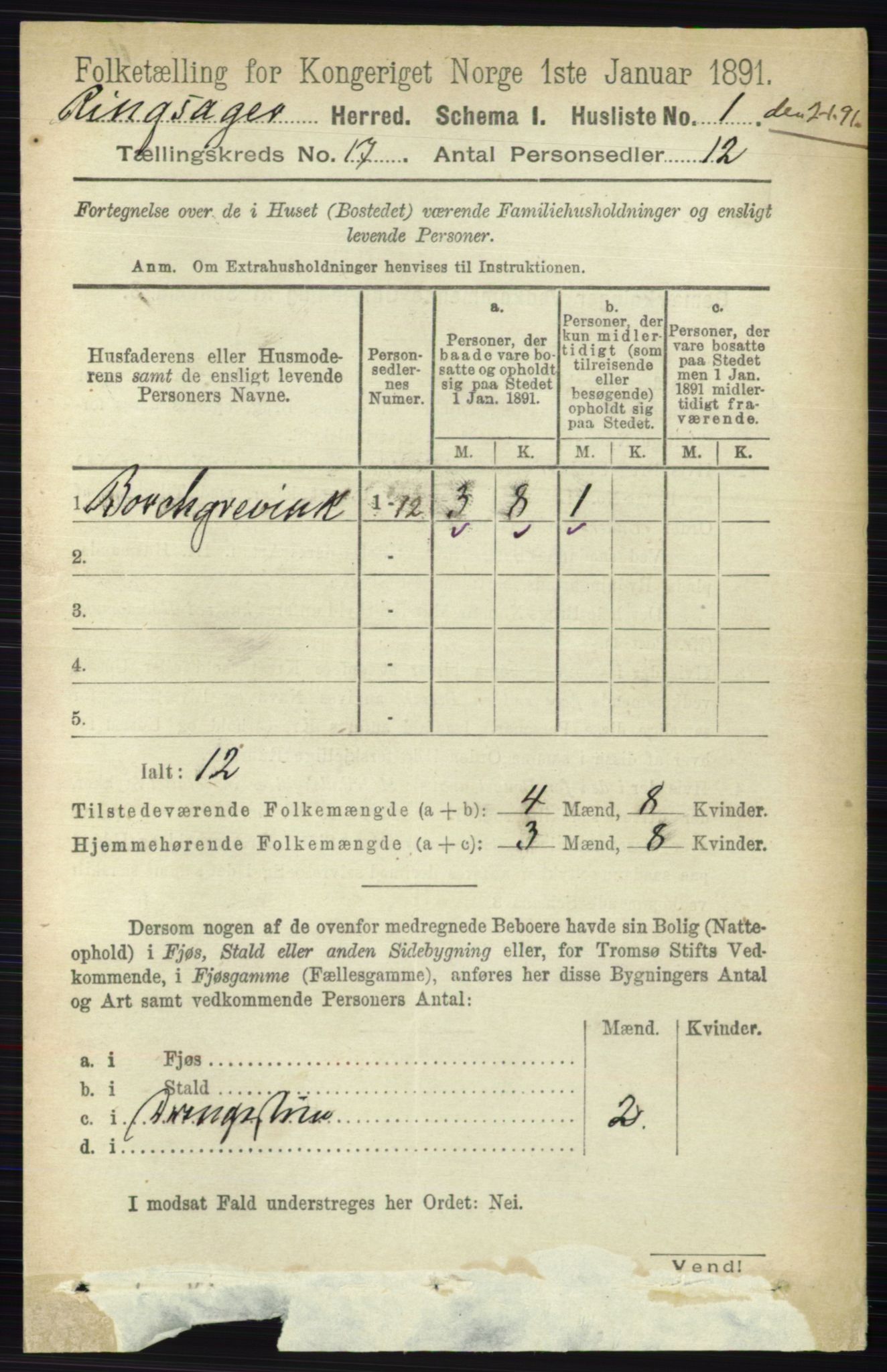RA, 1891 census for 0412 Ringsaker, 1891, p. 9643