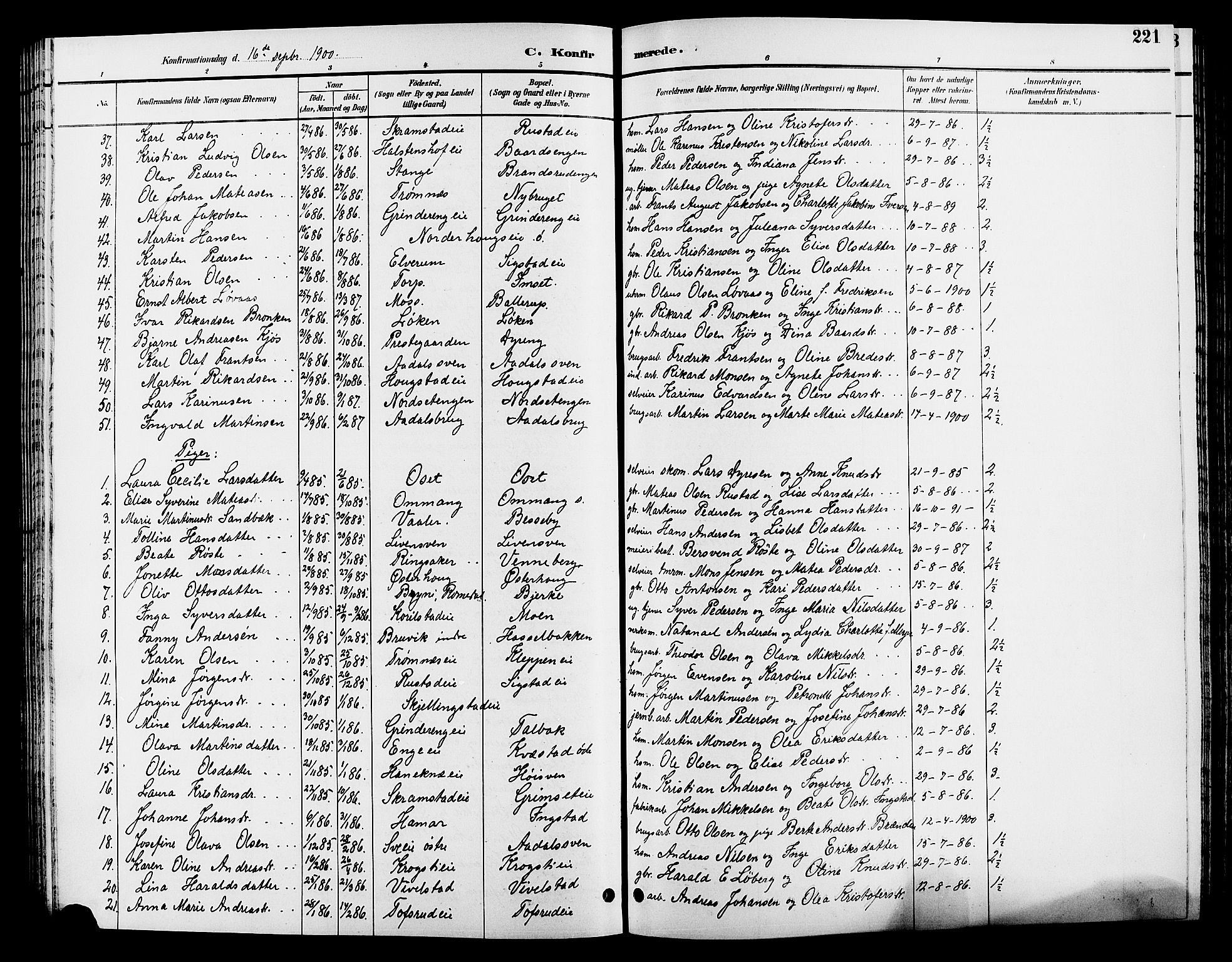 Løten prestekontor, SAH/PREST-022/L/La/L0006: Parish register (copy) no. 6, 1892-1909, p. 221