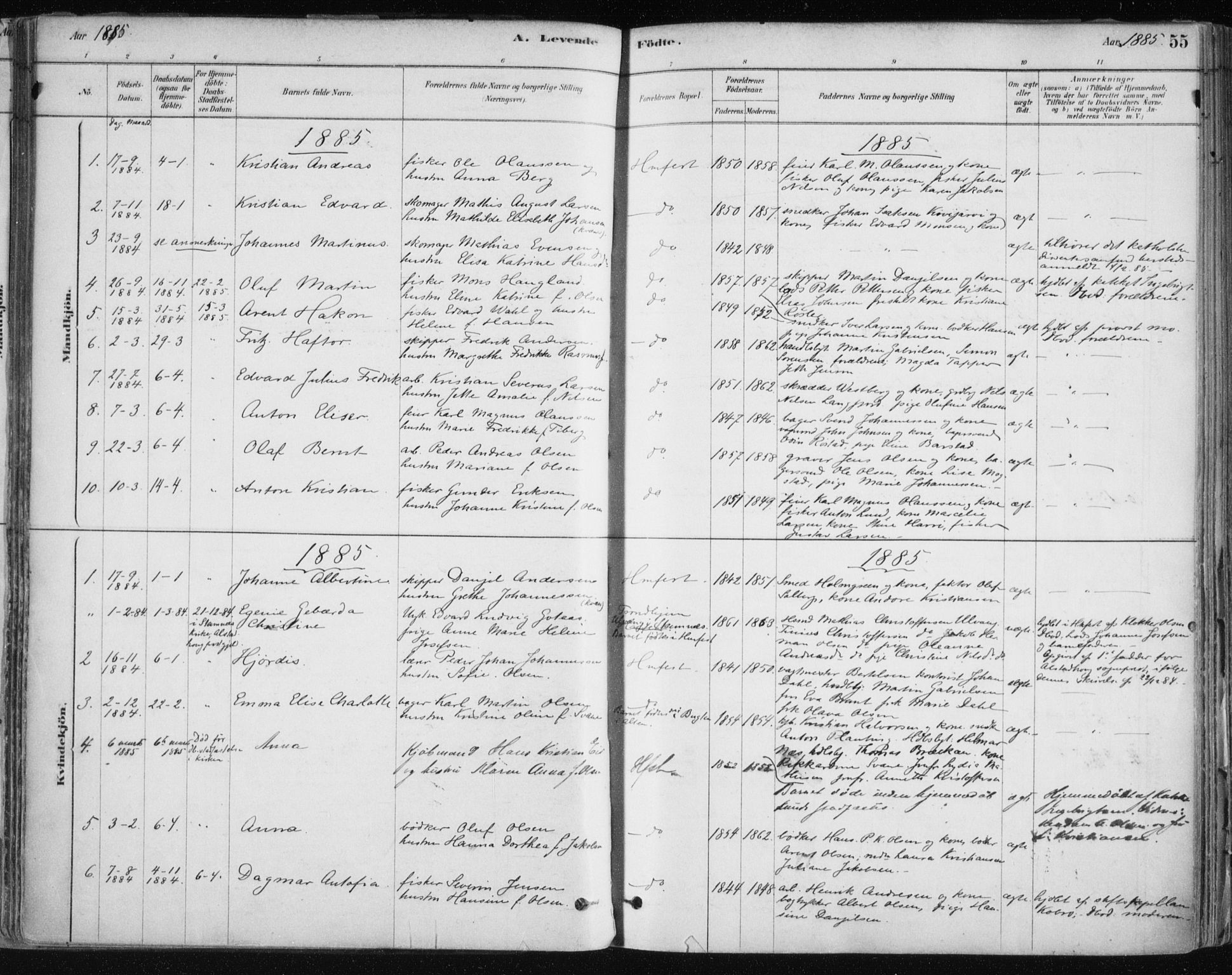 Hammerfest sokneprestkontor, AV/SATØ-S-1347/H/Ha/L0008.kirke: Parish register (official) no. 8, 1878-1889, p. 55