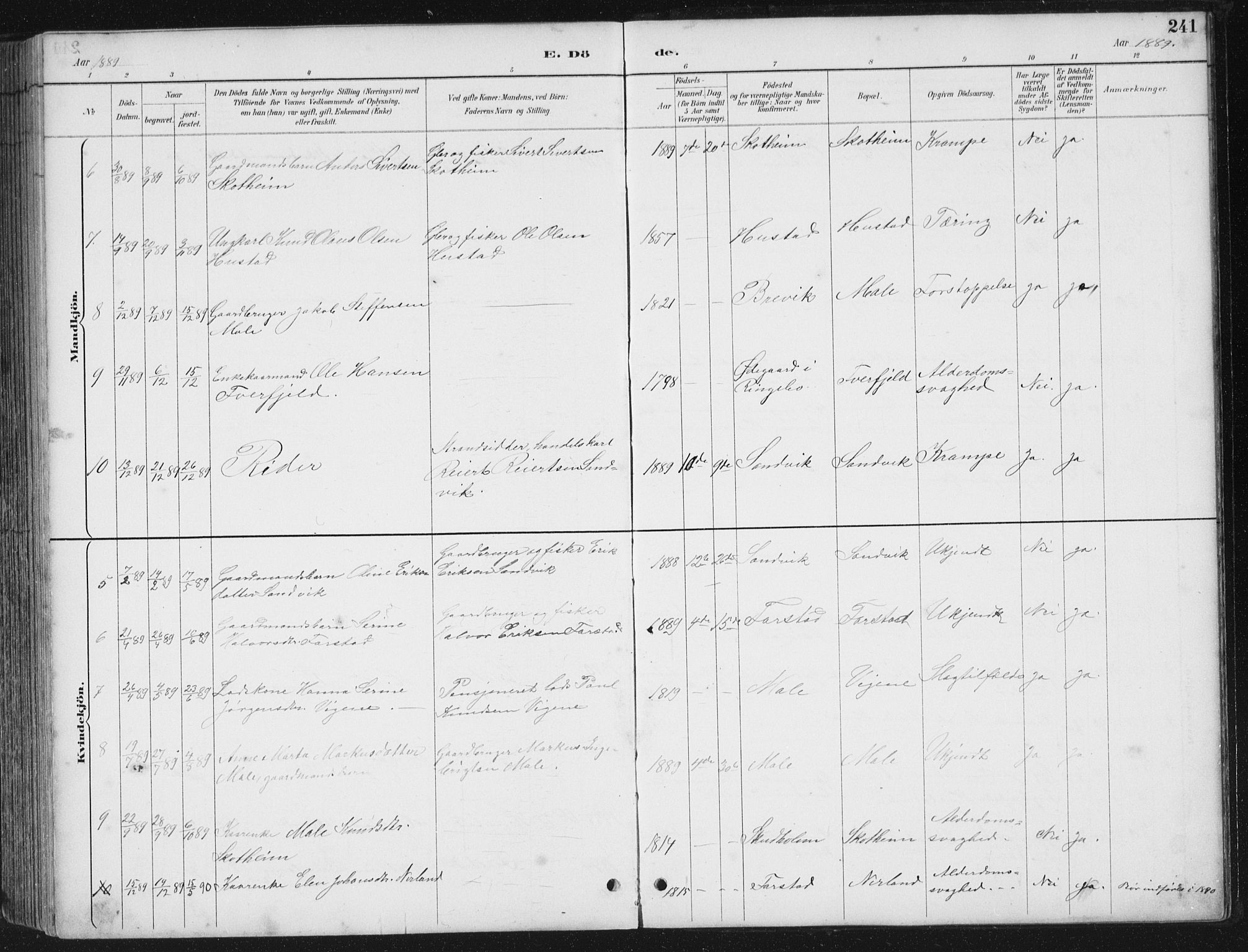 Ministerialprotokoller, klokkerbøker og fødselsregistre - Møre og Romsdal, AV/SAT-A-1454/567/L0783: Parish register (copy) no. 567C03, 1887-1903, p. 241