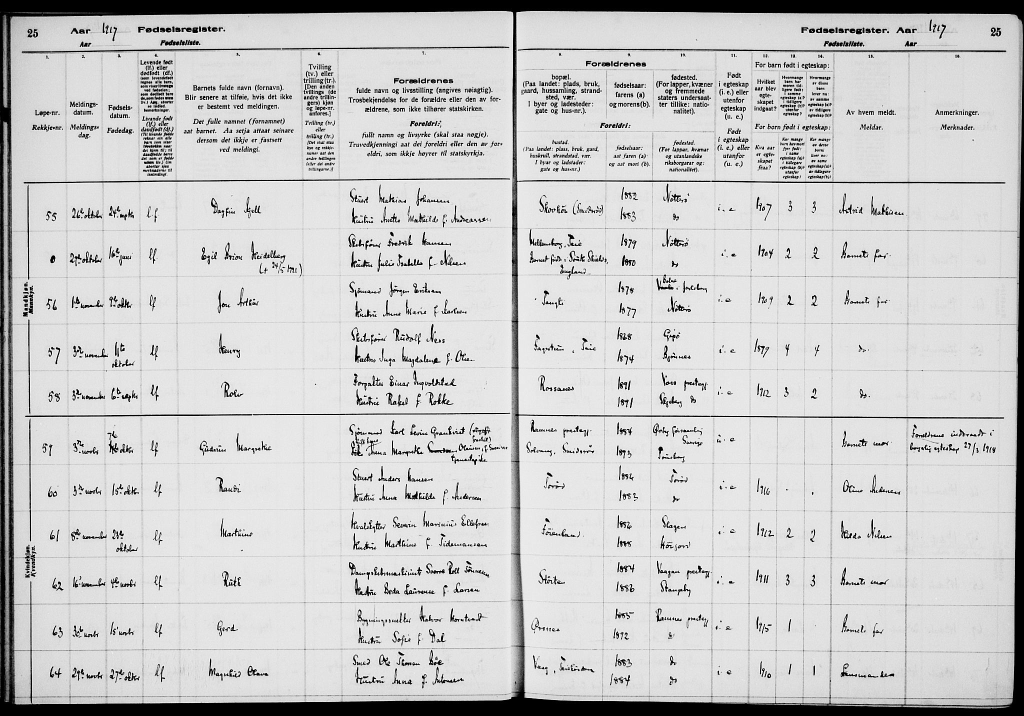 Nøtterøy kirkebøker, AV/SAKO-A-354/J/Ja/L0001: Birth register no. 1, 1916-1928, p. 25