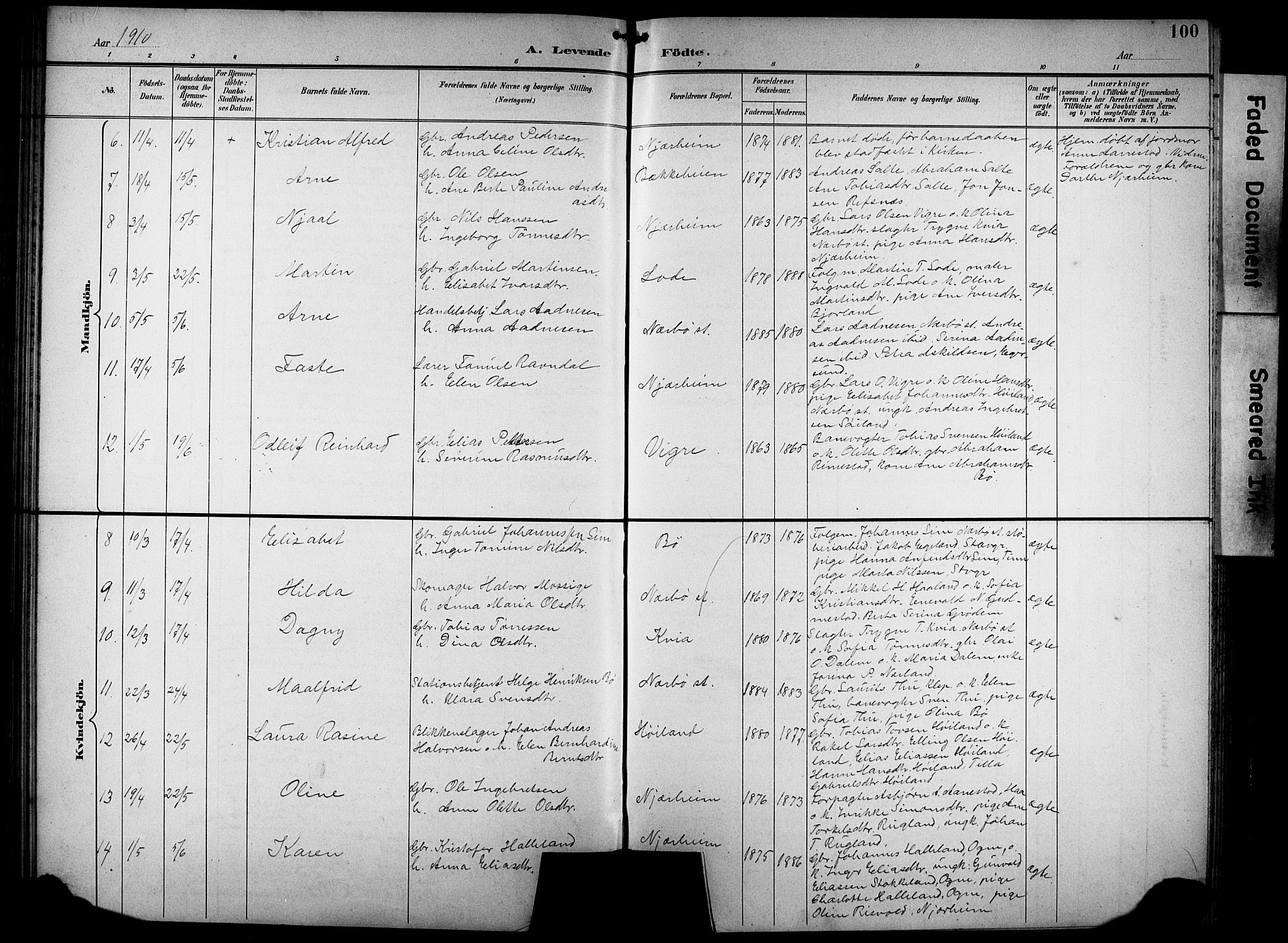 Hå sokneprestkontor, AV/SAST-A-101801/001/30BB/L0005: Parish register (copy) no. B 5, 1894-1912, p. 100