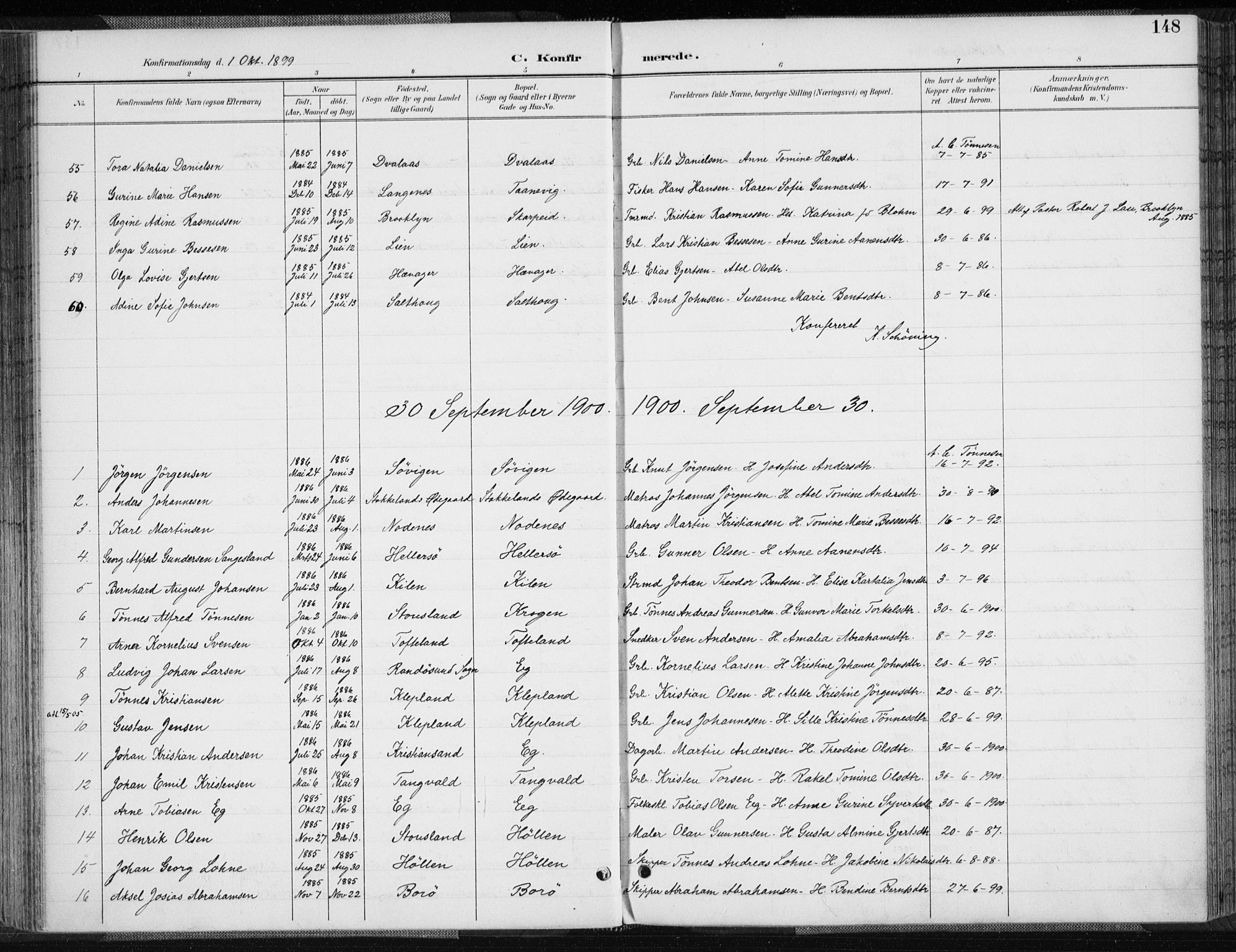 Søgne sokneprestkontor, SAK/1111-0037/F/Fa/Fab/L0013: Parish register (official) no. A 13, 1892-1911, p. 148
