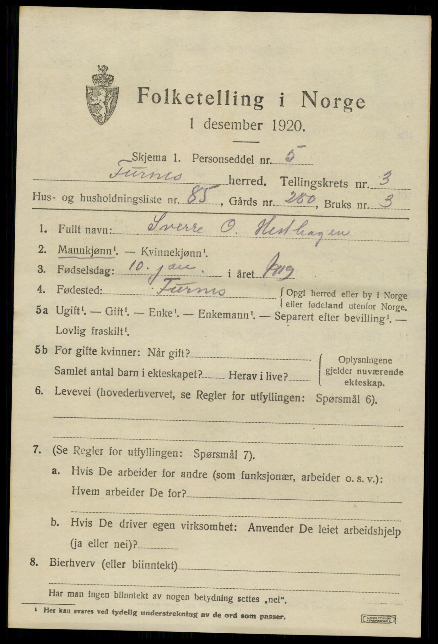 SAH, 1920 census for Furnes, 1920, p. 5667