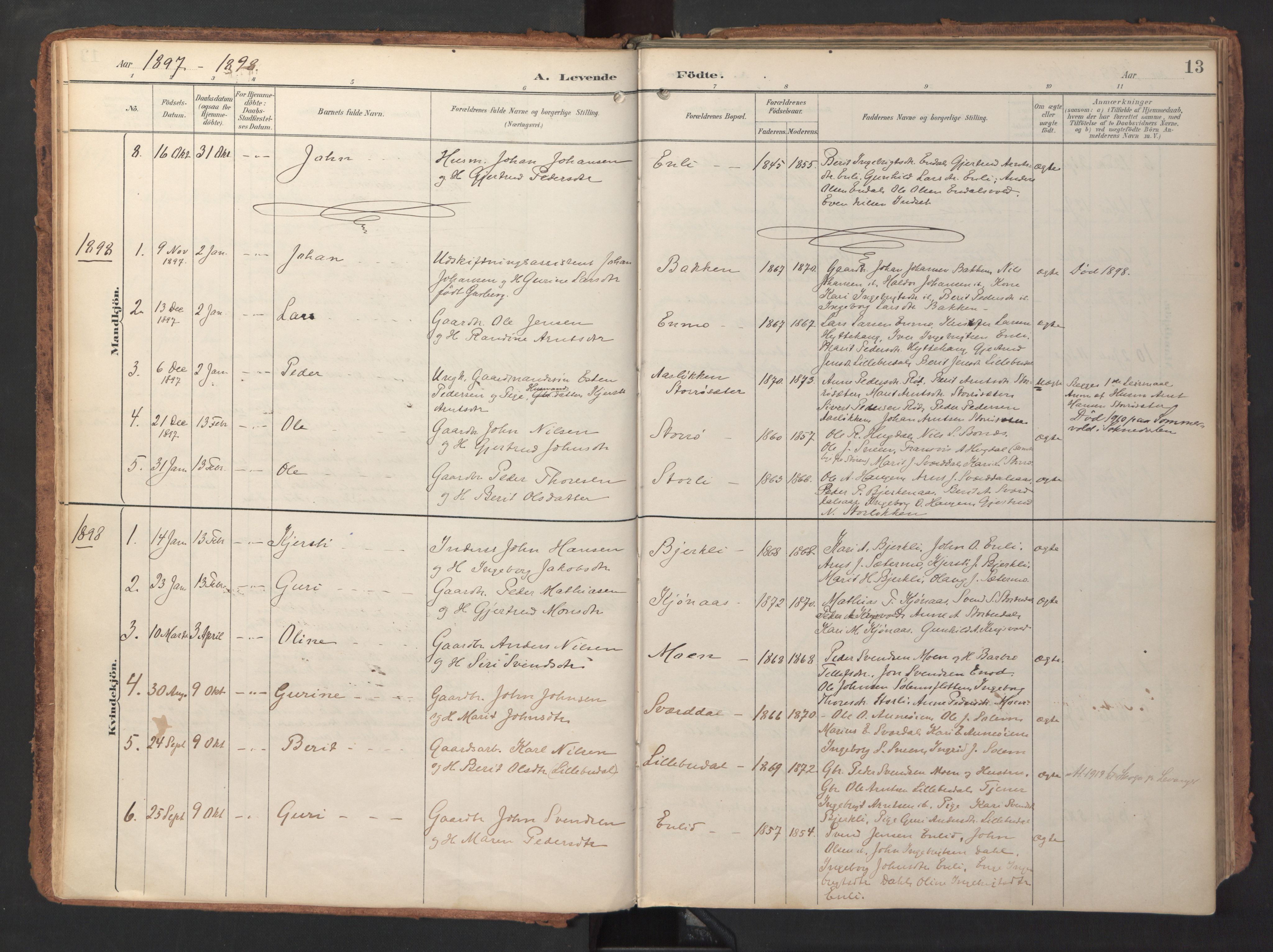 Ministerialprotokoller, klokkerbøker og fødselsregistre - Sør-Trøndelag, SAT/A-1456/690/L1050: Parish register (official) no. 690A01, 1889-1929, p. 13