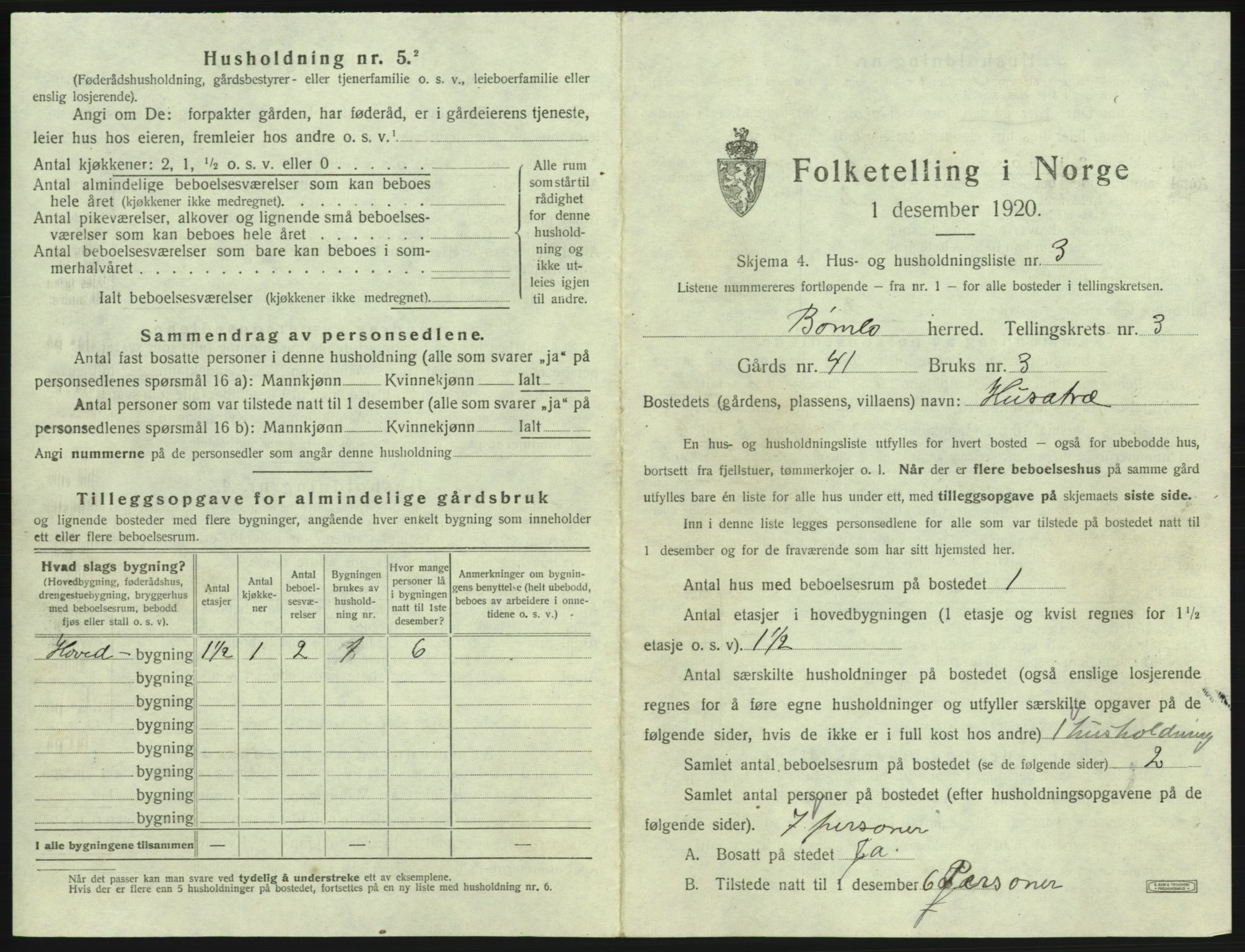 SAB, 1920 census for Bømlo, 1920, p. 362