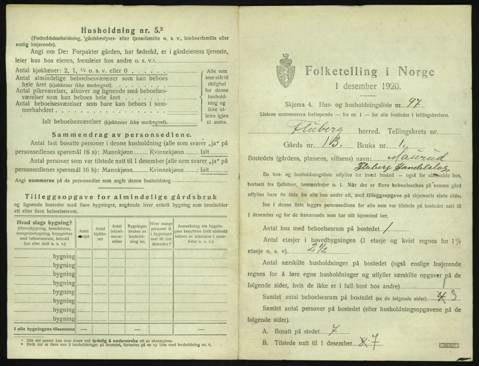 SAH, 1920 census for Fluberg, 1920, p. 782