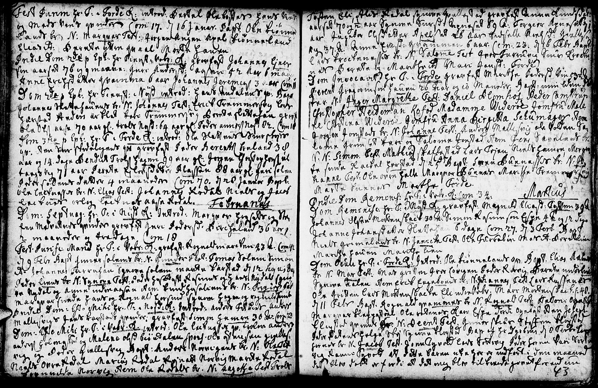 Førde sokneprestembete, AV/SAB-A-79901/H/Haa/Haaa/L0002: Parish register (official) no. A 2, 1728-1748, p. 43