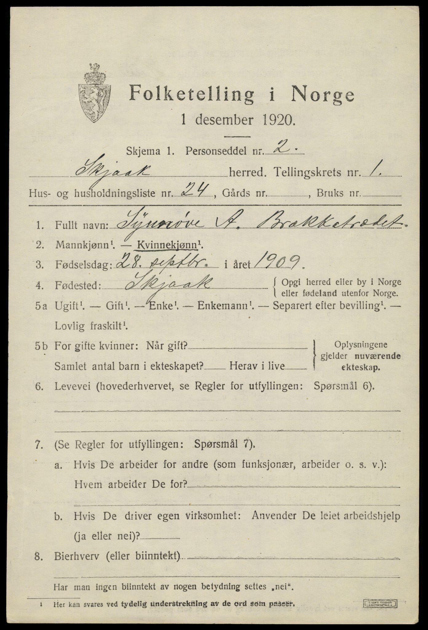 SAH, 1920 census for Skjåk, 1920, p. 1072