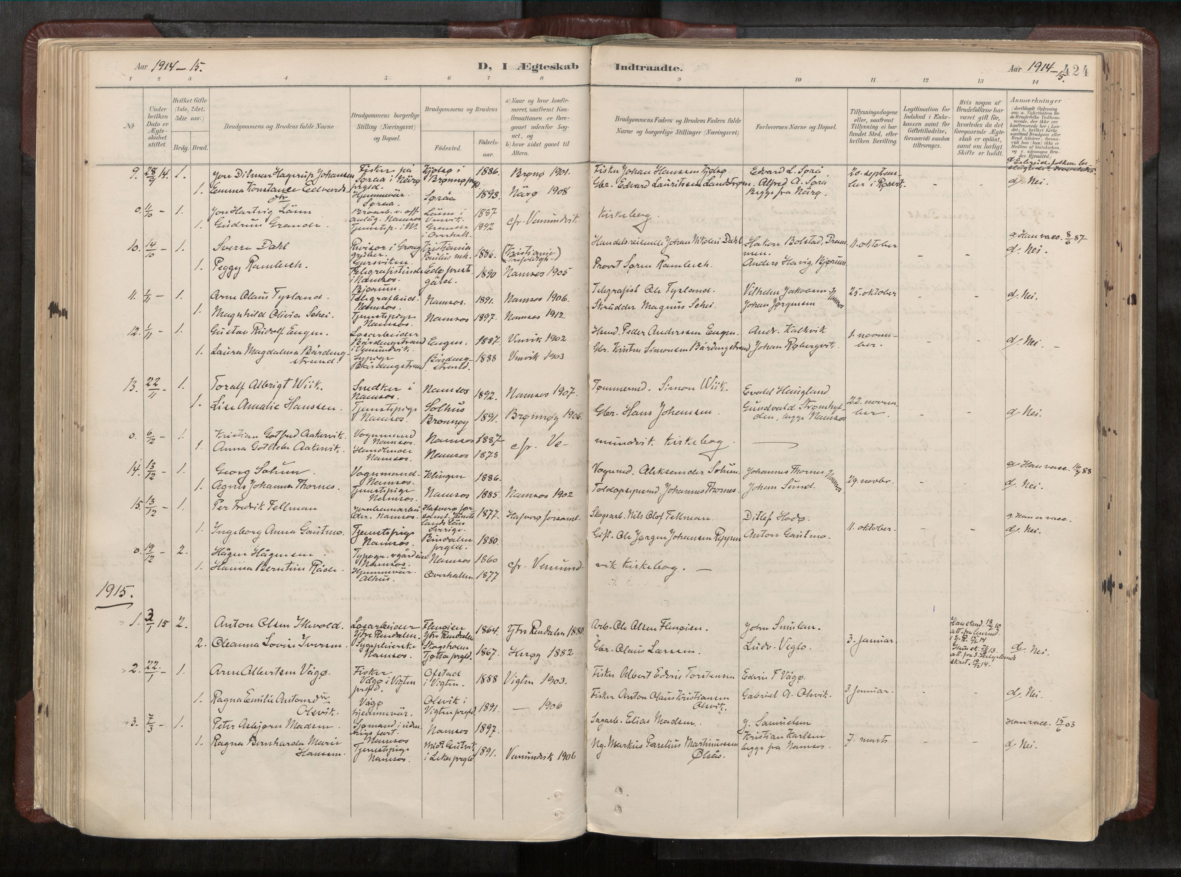 Ministerialprotokoller, klokkerbøker og fødselsregistre - Nord-Trøndelag, SAT/A-1458/768/L0579a: Parish register (official) no. 768A14, 1887-1931, p. 424