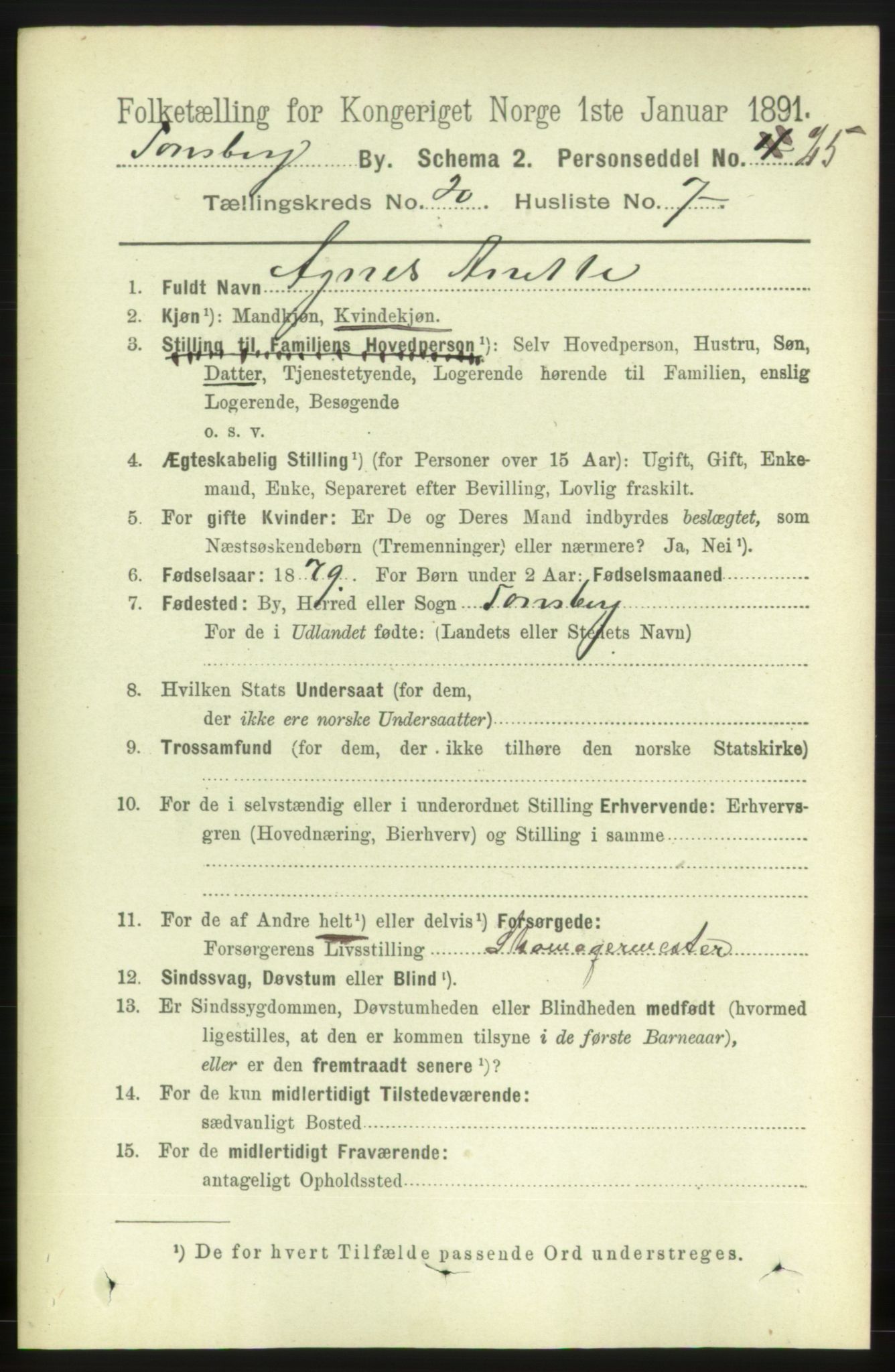 RA, 1891 census for 0705 Tønsberg, 1891, p. 5499
