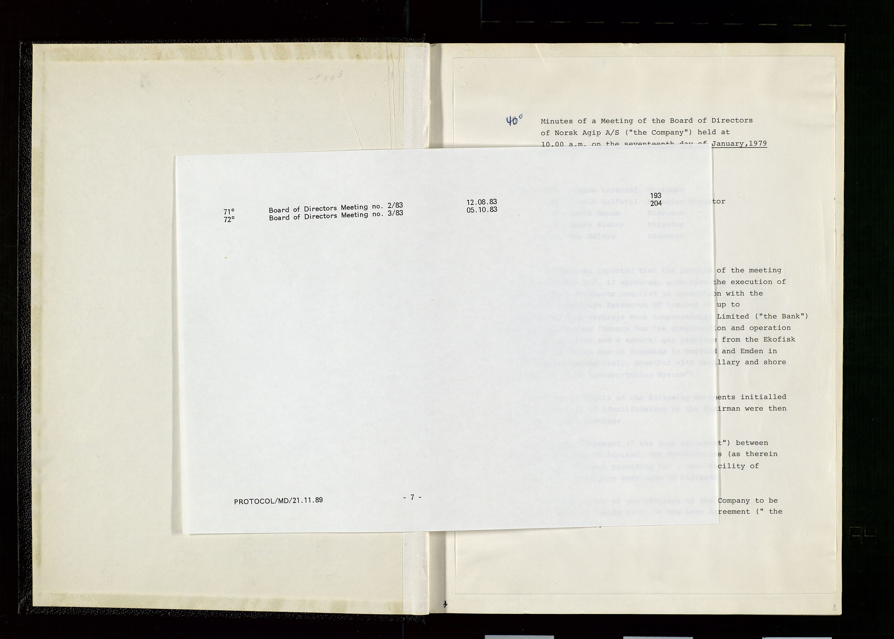 Pa 1583 - Norsk Agip AS, AV/SAST-A-102138/A/Aa/L0003: Board of Directors meeting minutes, 1979-1983